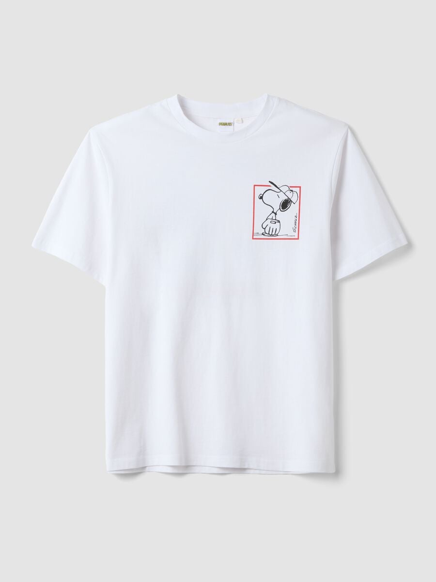 White pure cotton Peanuts print T-shirt, relaxed fit_4