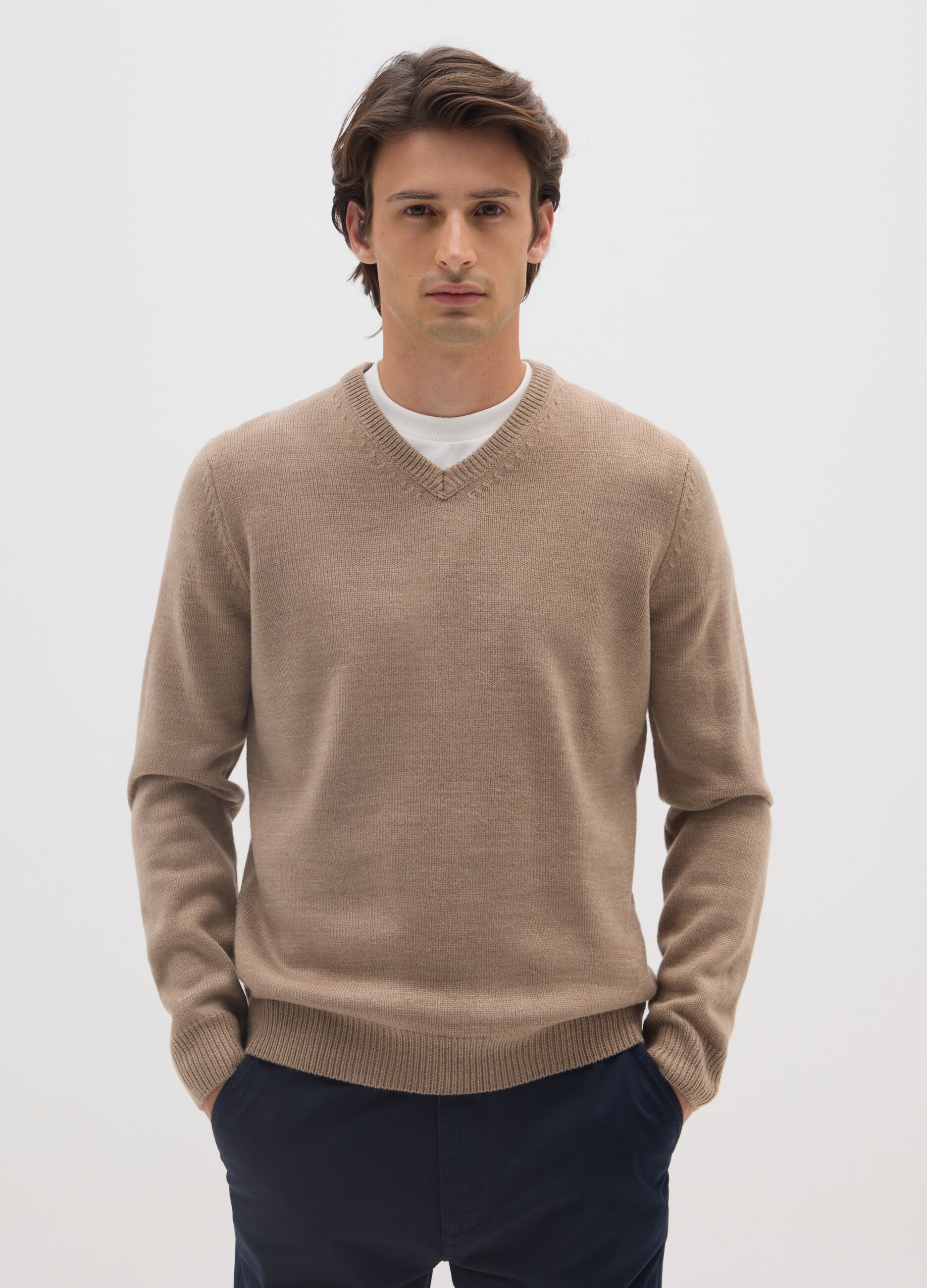 Beige V-Neck Sweater