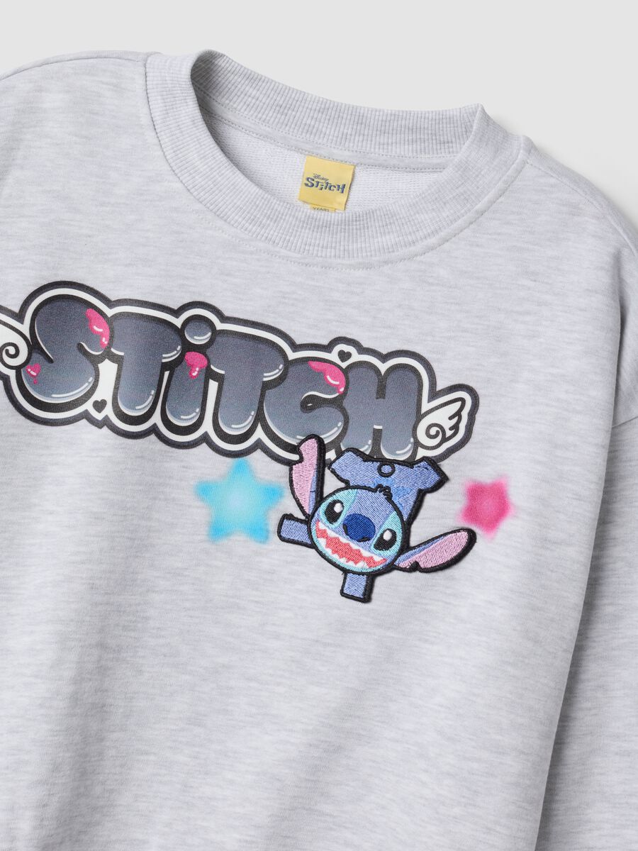 Felpa grigia in misto cotone con collo a costine e stampa Lilo & Stitch_4
