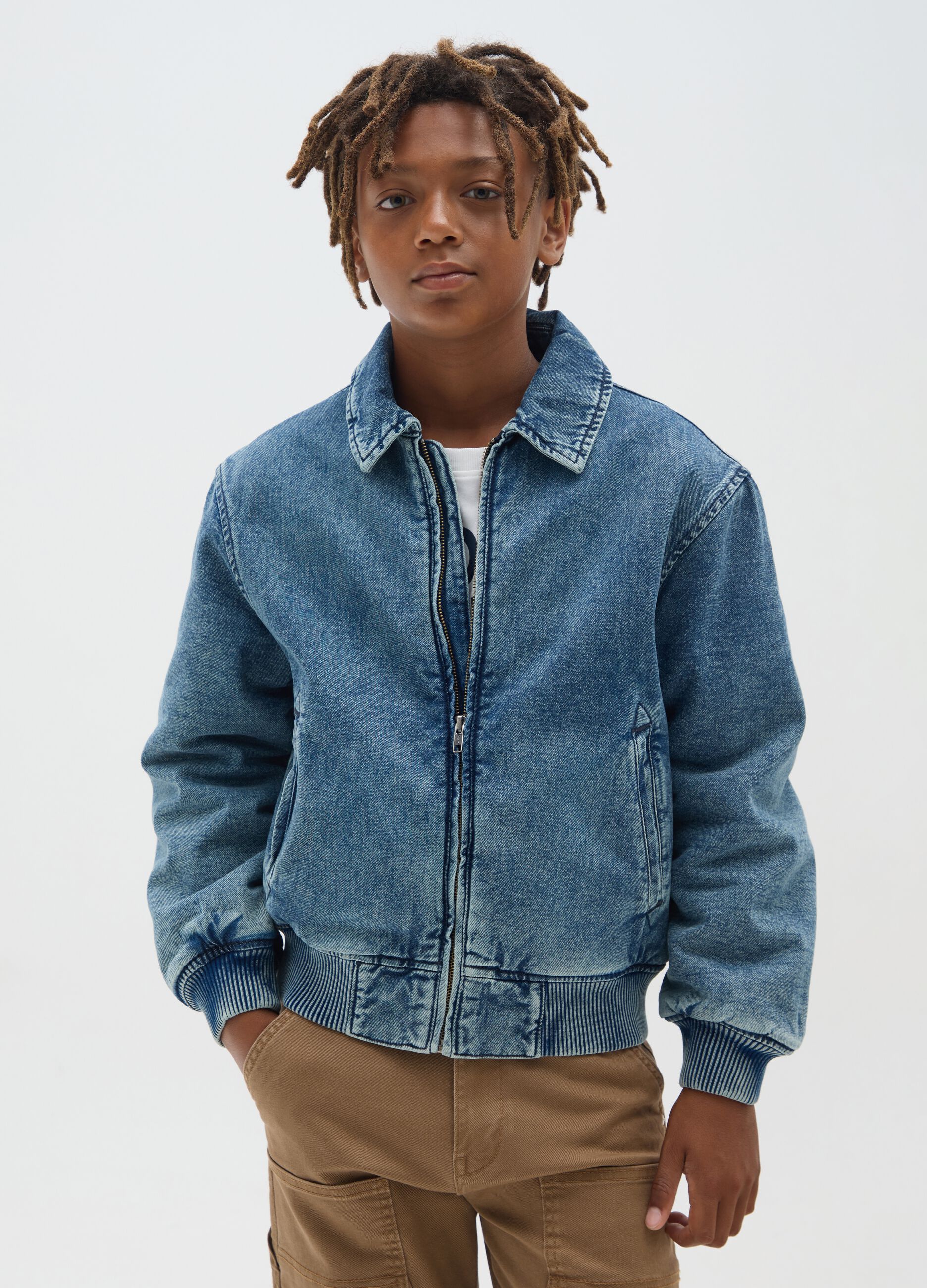 Boy's Denim Regular Fit Bomber Jacket
