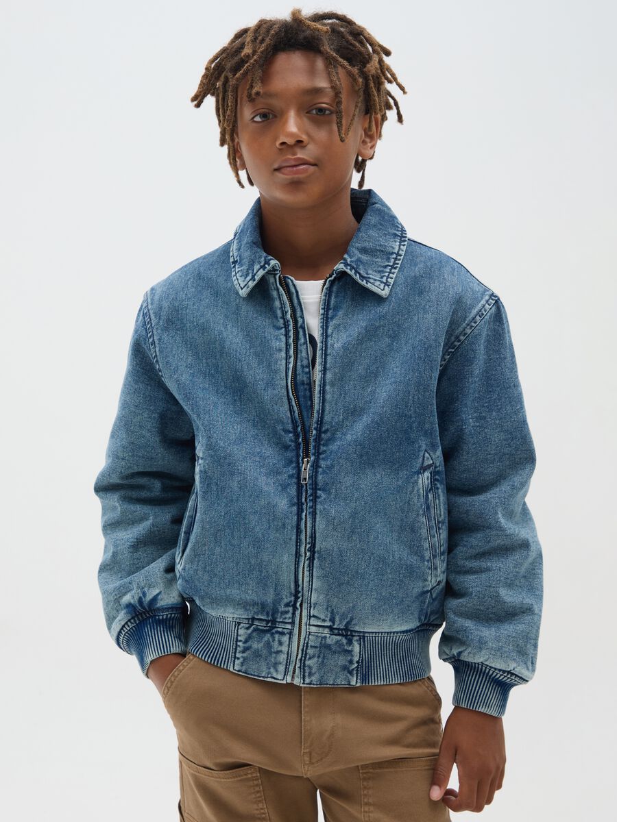 Boy's Denim Regular Fit Bomber Jacket_0