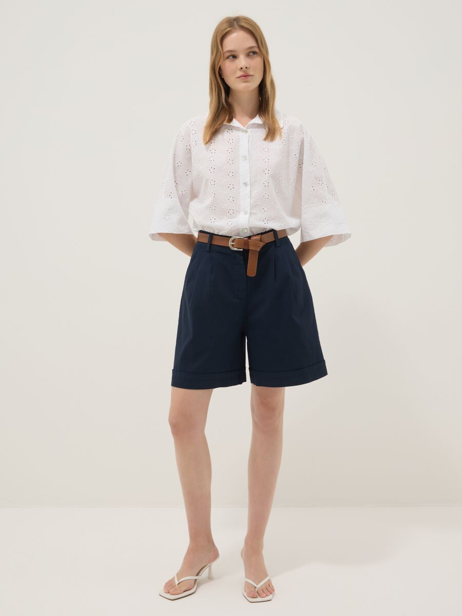 Shorts blu in cotone elasticizzato_1