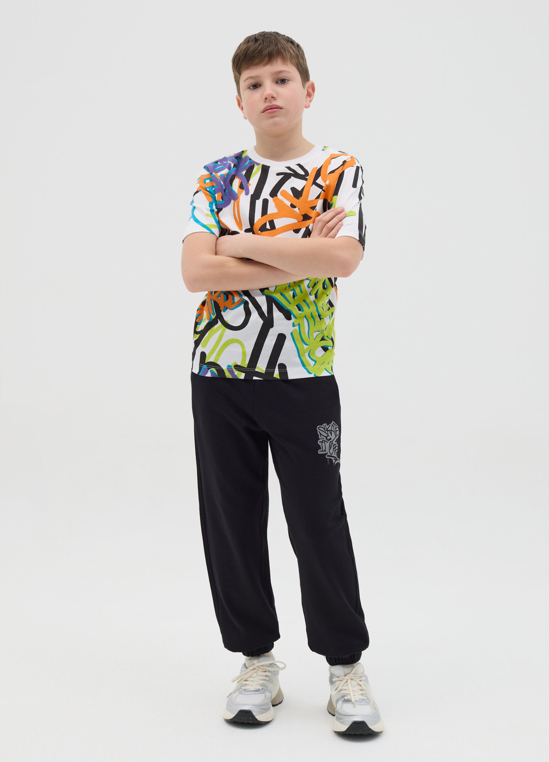Joggers loose fit con coulisse e stampa