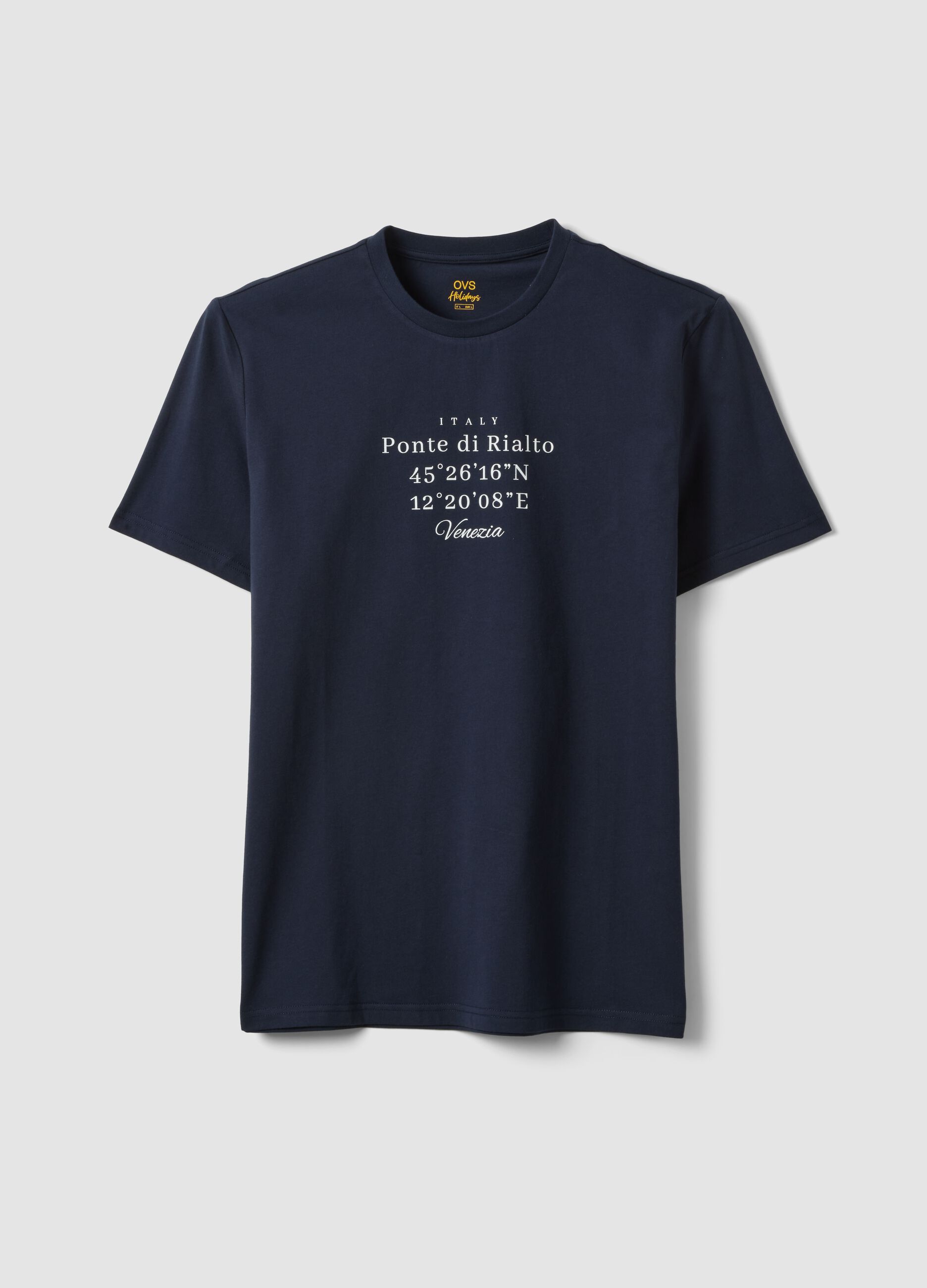 T-shirt blu in puro cotone con stampa frontale regular fit