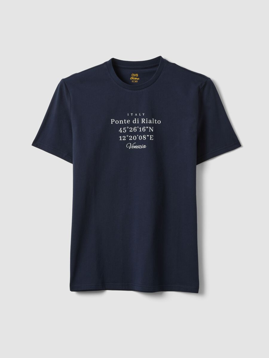 Blue pure cotton T-shirt with front print, regular fit_4