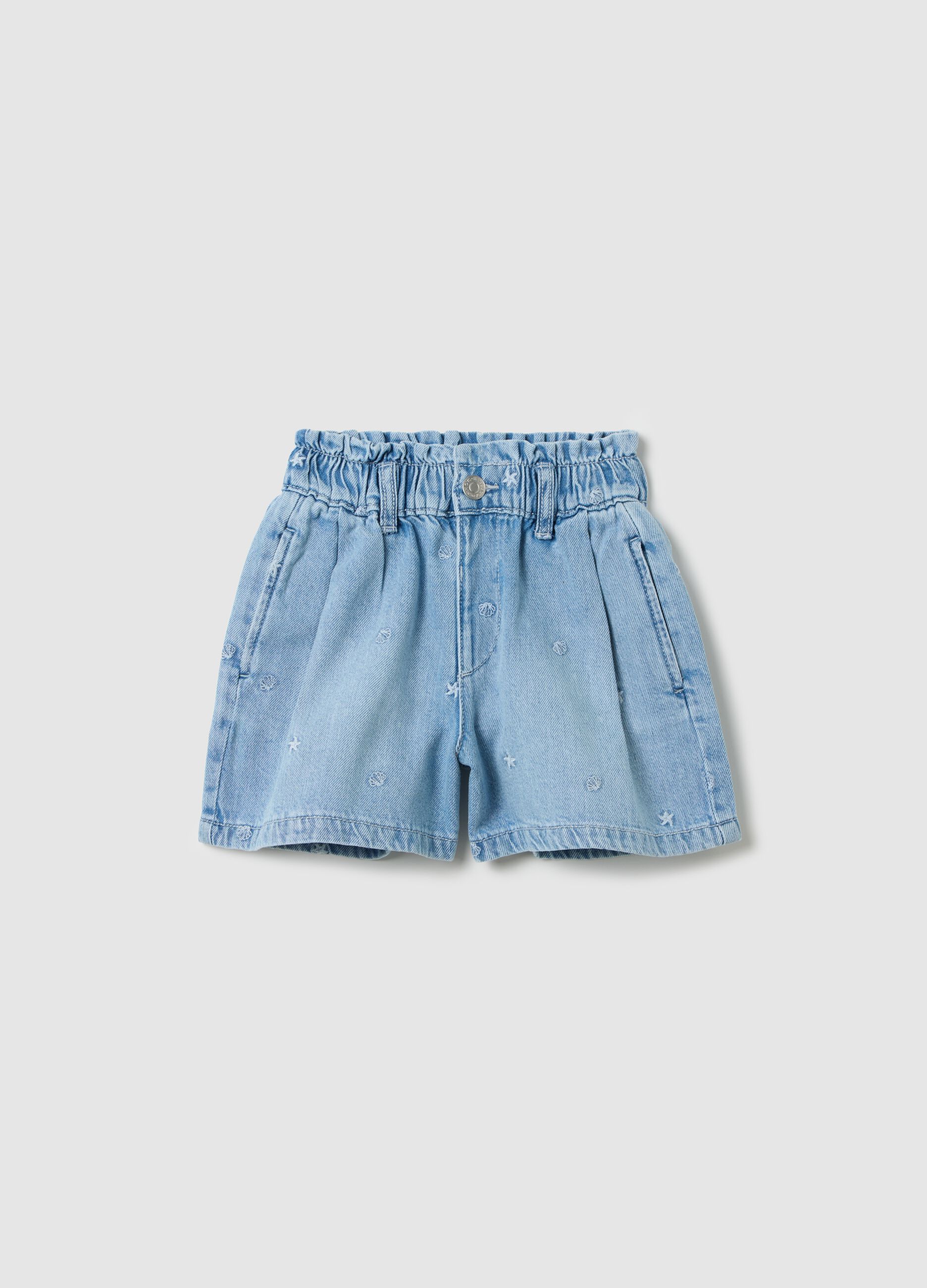 Shorts denim in cotone con ricami