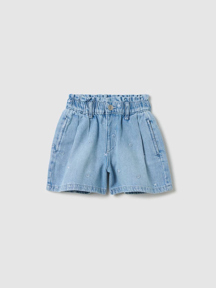 Denim shorts in cotton with embroidery_0