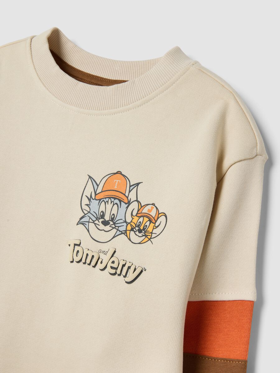 Tuta jogging sabbia in misto cotone con felpa girocollo e stampa Tom & Jerry_2