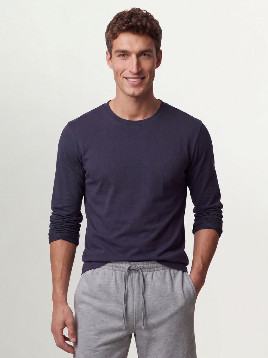 T-shirt grigia a maniche lunghe in puro cotone organico con girocollo_0