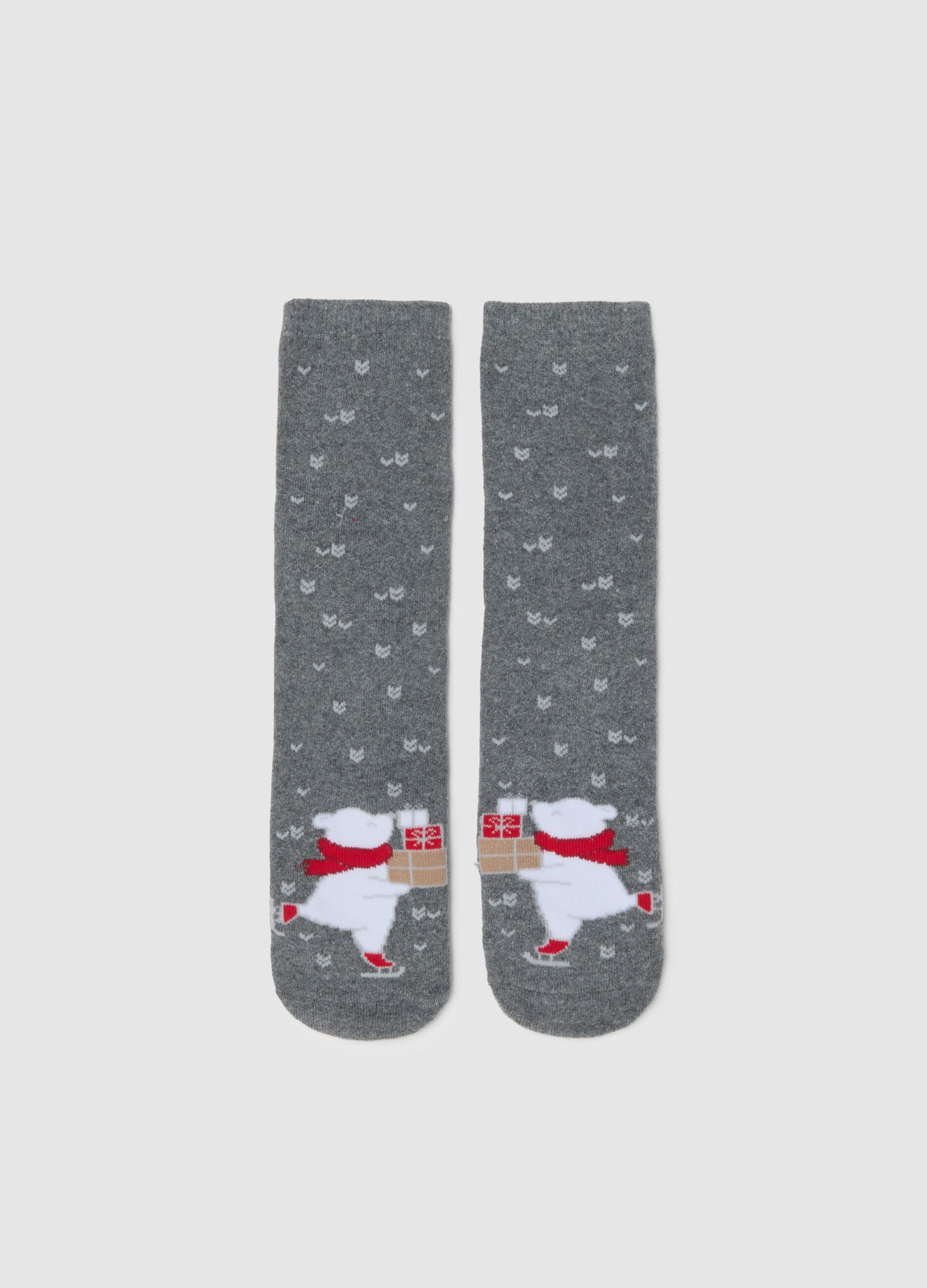 Grey Christmas Cotton Blend Socks
