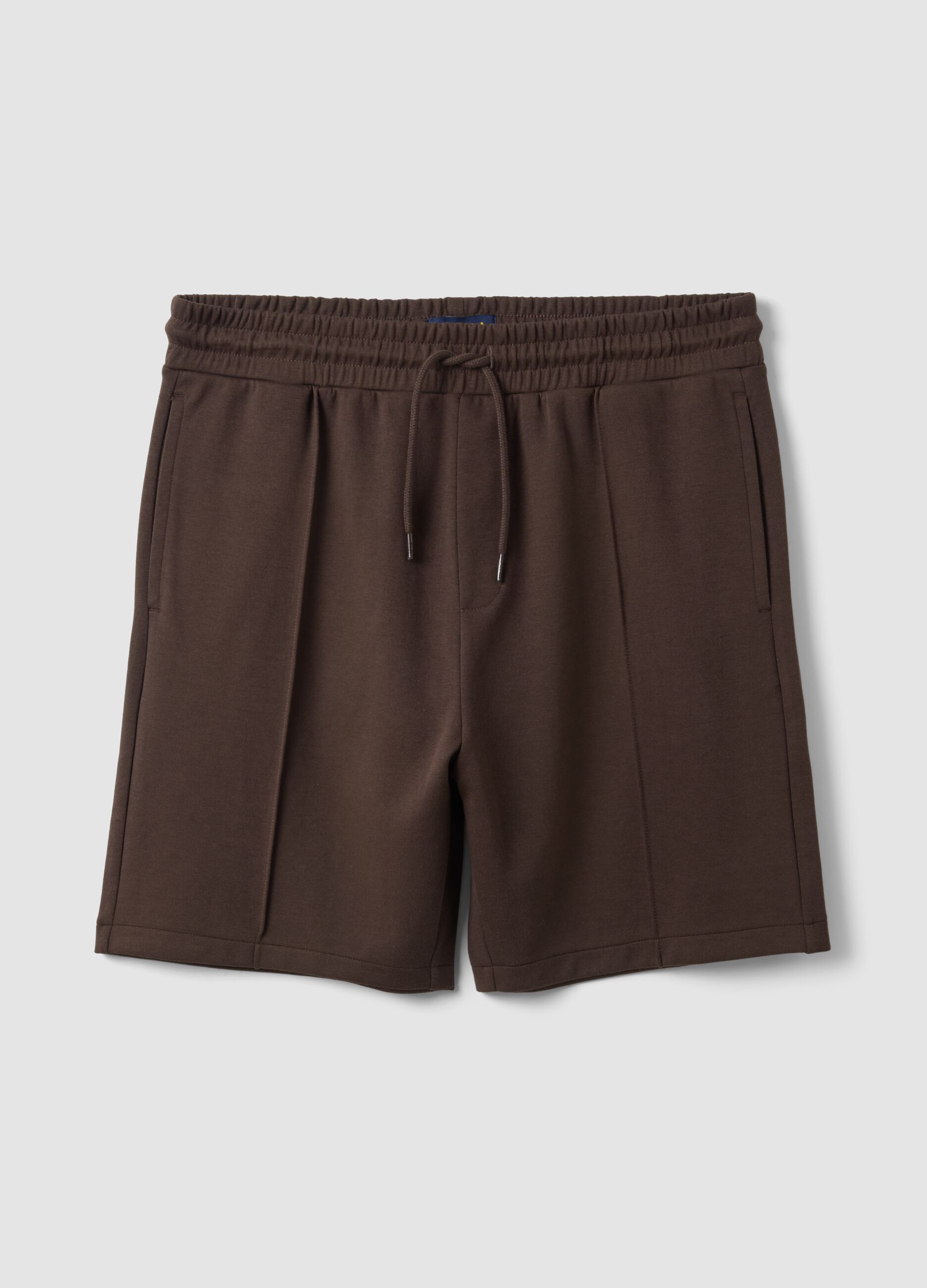 Brown cotton-blend regular-fit shorts with drawstring
