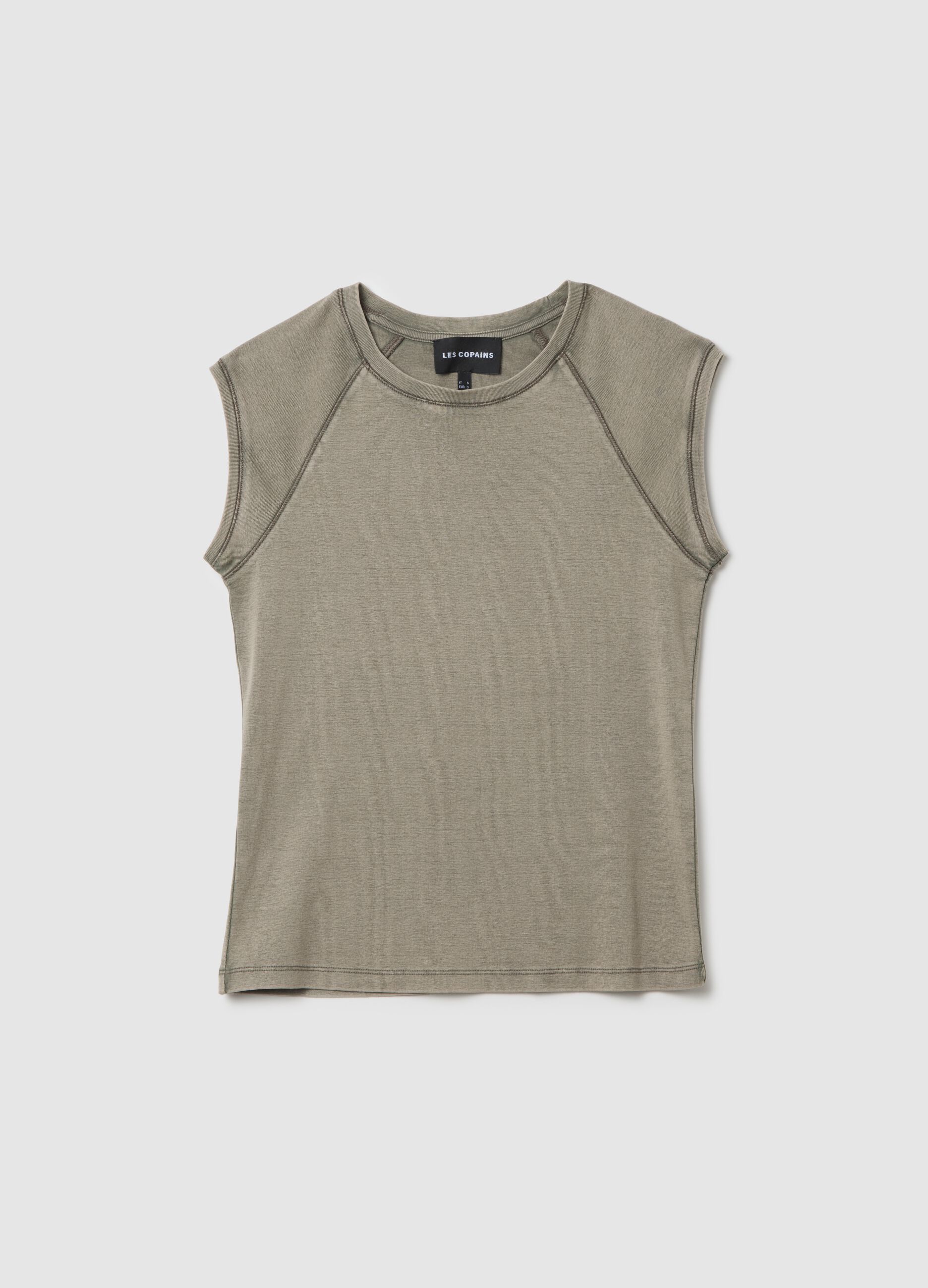 Women's fitted green pure cotton tank top