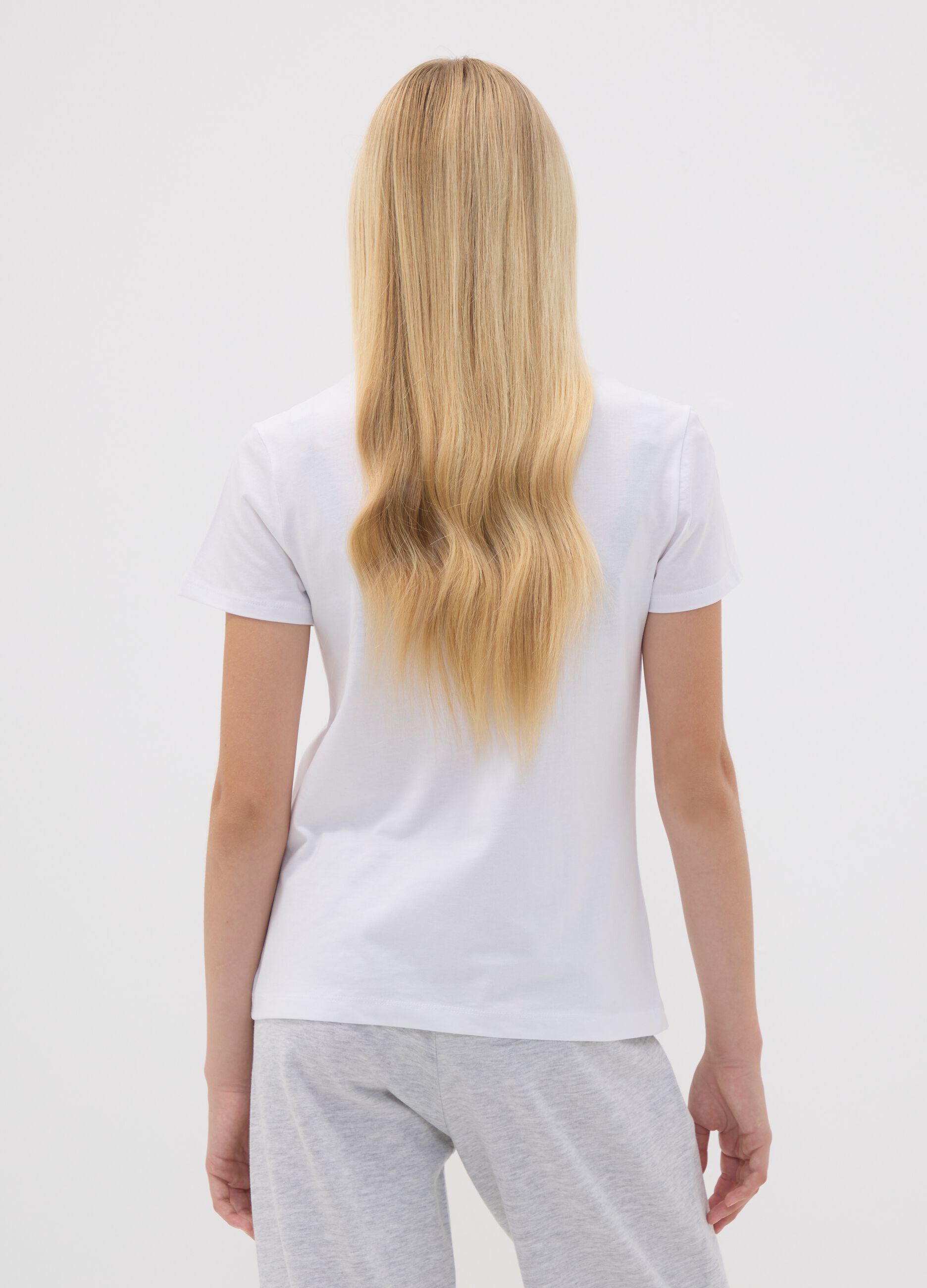 T-shirt bianca in puro cotone organico con grafica per ragazza