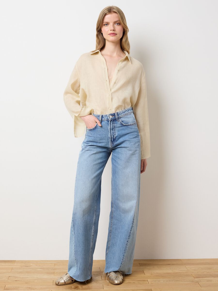 Women's long beige pure linen shirt - oversized_2
