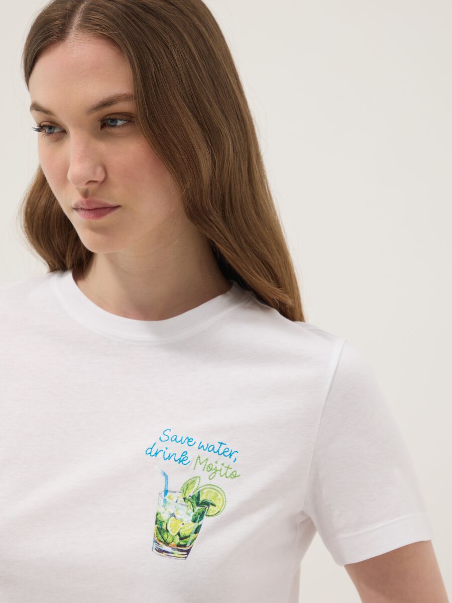 T-shirt bianca in puro cotone a maniche corte_2