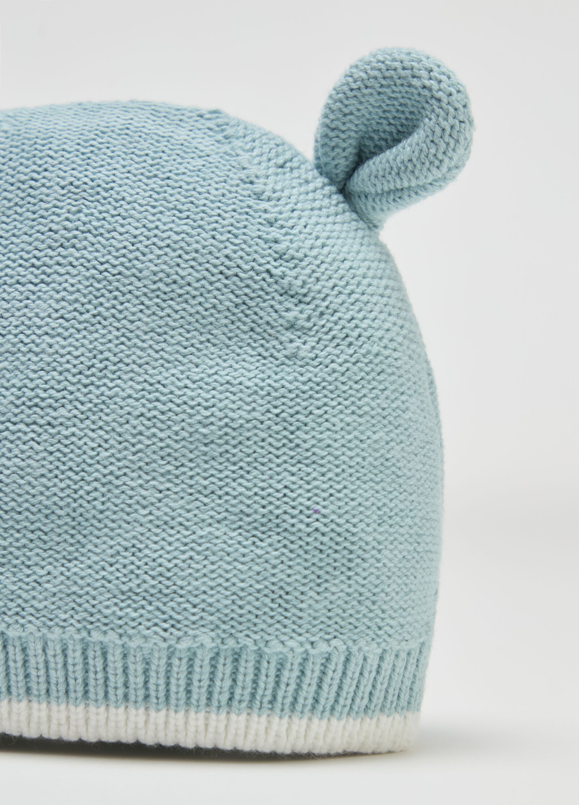Hat with ears and striped edging