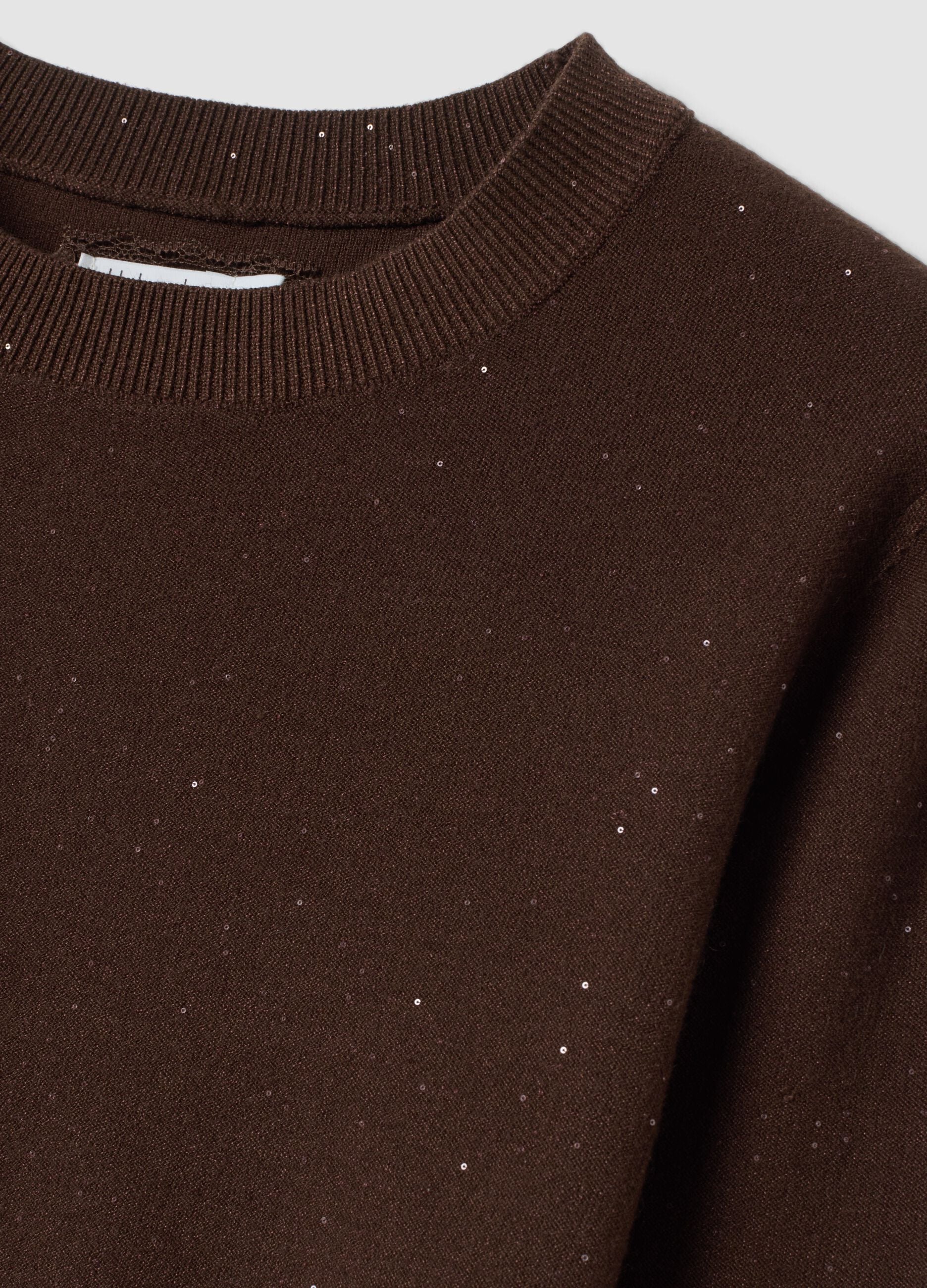 Brown viscose-blend sequin jumper, regular fit