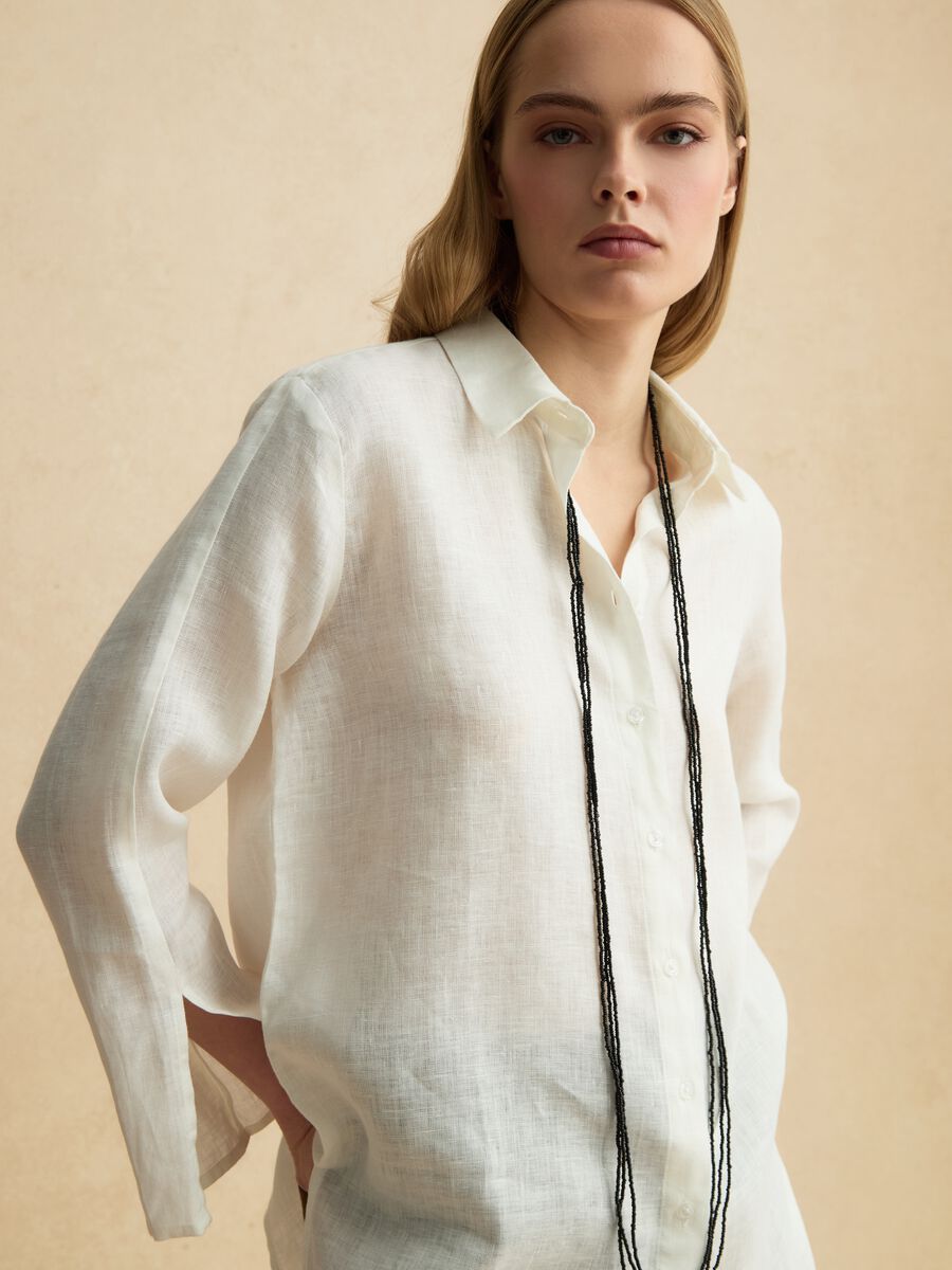 White pure linen shirt with oversized fit_0