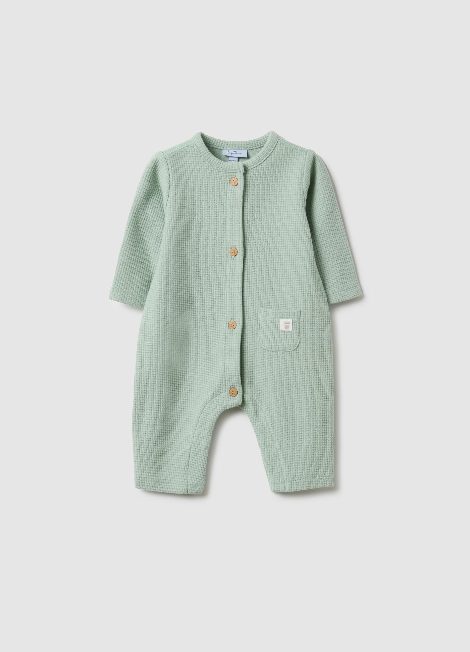 Green pure cotton baby romper with buttons