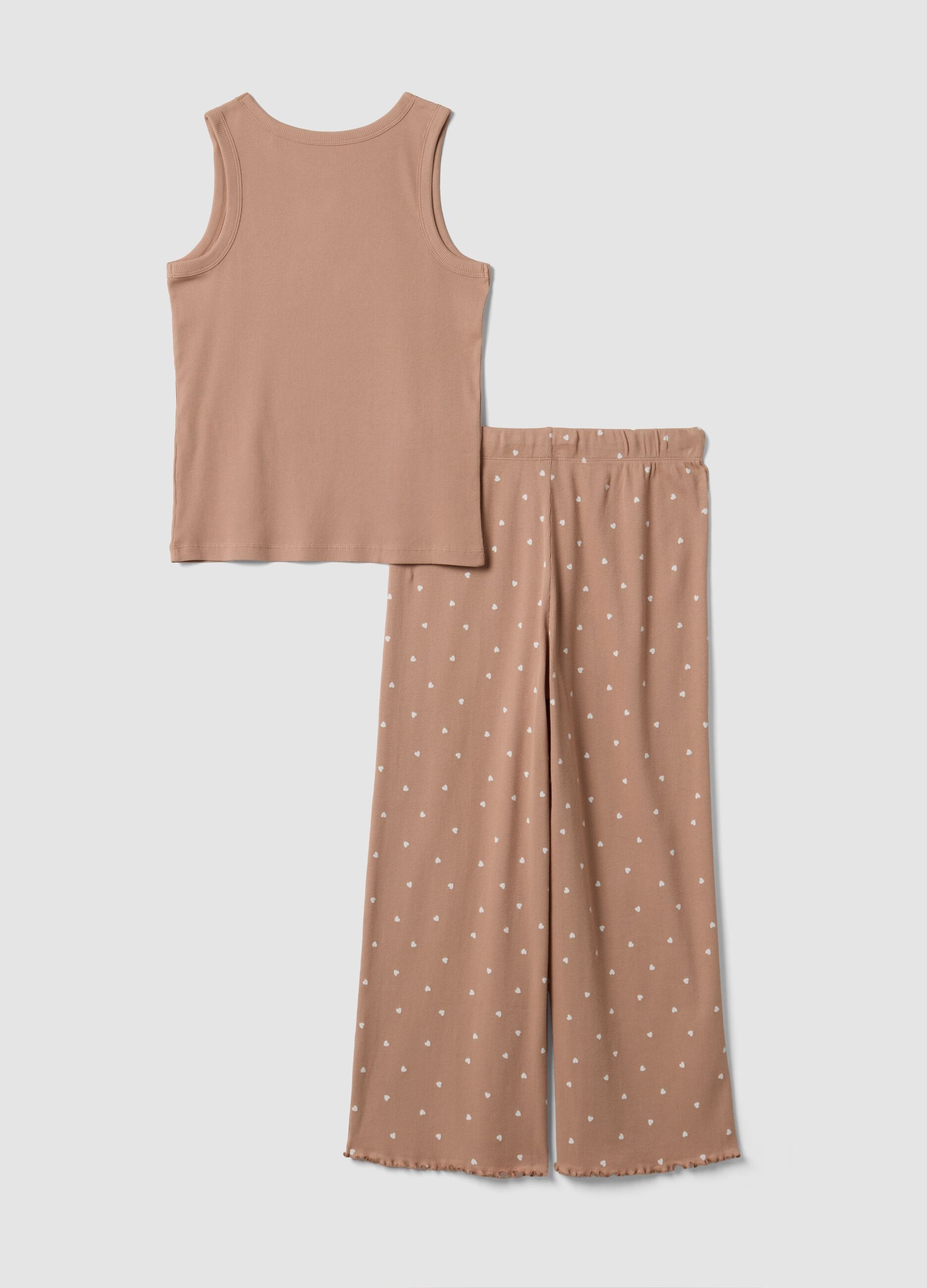 Brown pure organic cotton pyjamas with sleeveless top and printed trousers