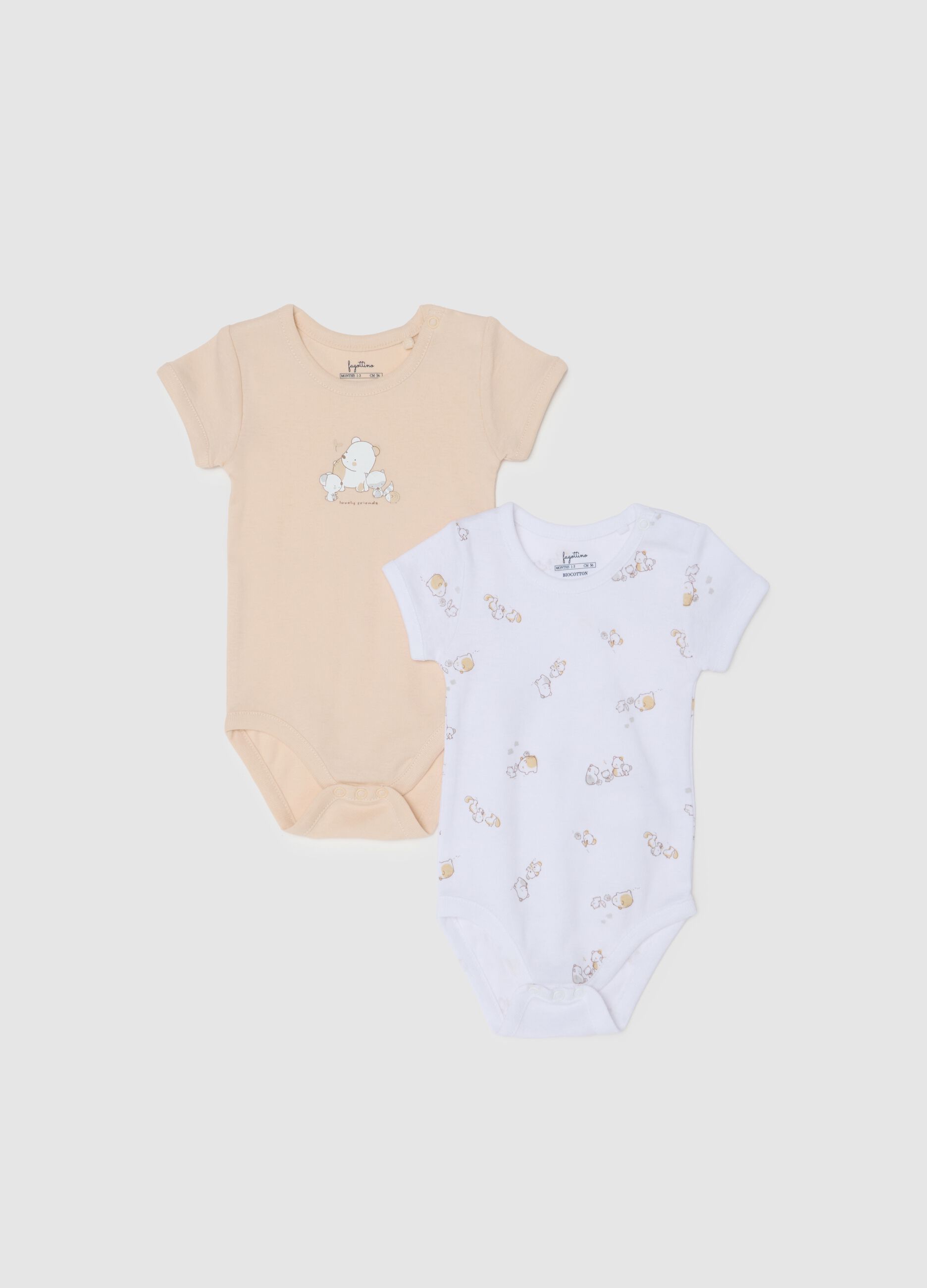 Multicolour newborn bodysuit twin-pack in pure cotton