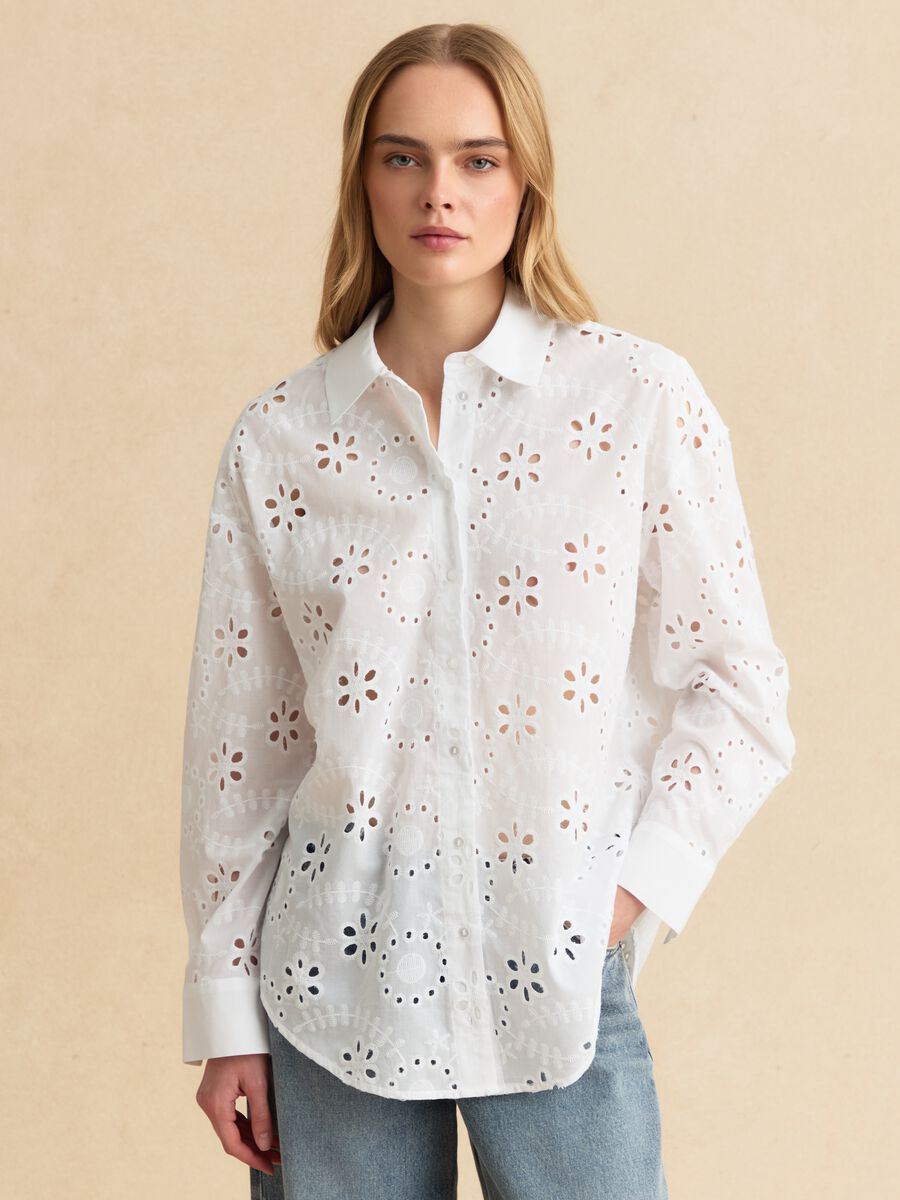 Camicia bianca in puro cotone sangallo_0