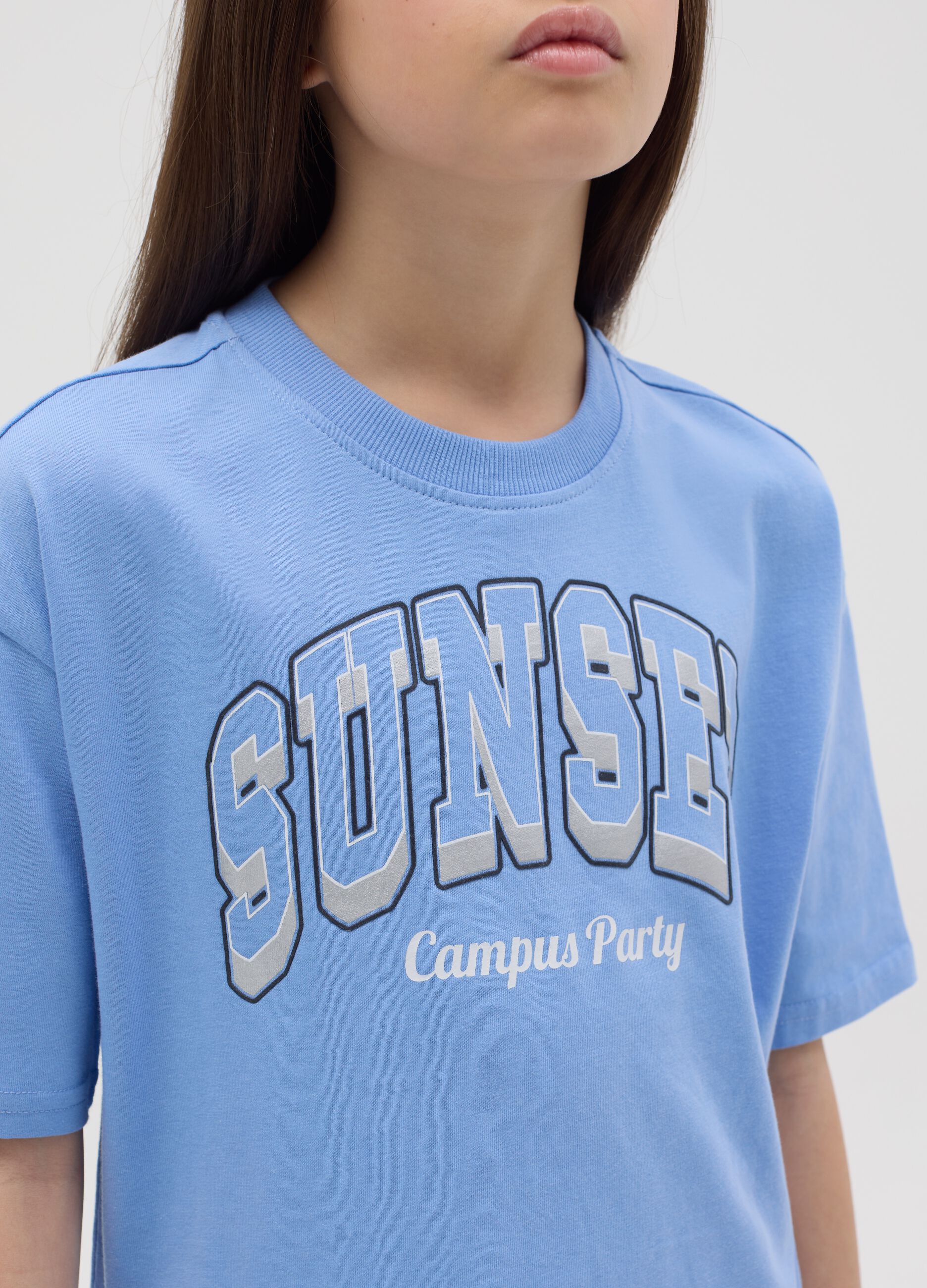 T-shirt boxy fit in cotone "Sunset Campus Party"