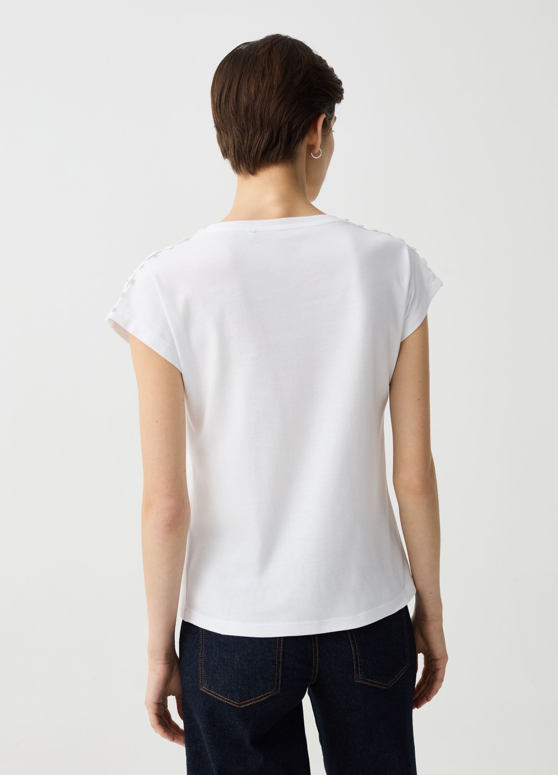 T-shirt with floral lace application