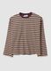 Brown striped pure cotton T-shirt with crew neck, relaxed fit_4