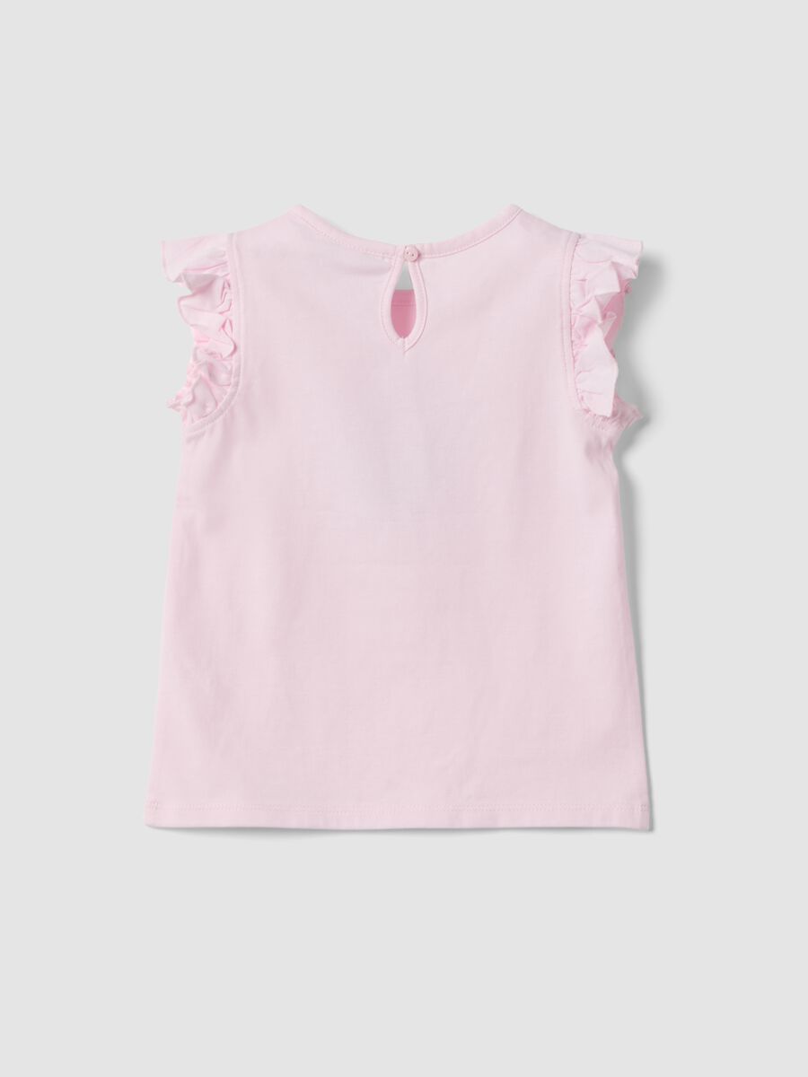 Pink organic cotton girls&rsquo; tank top with print and ruffles_1