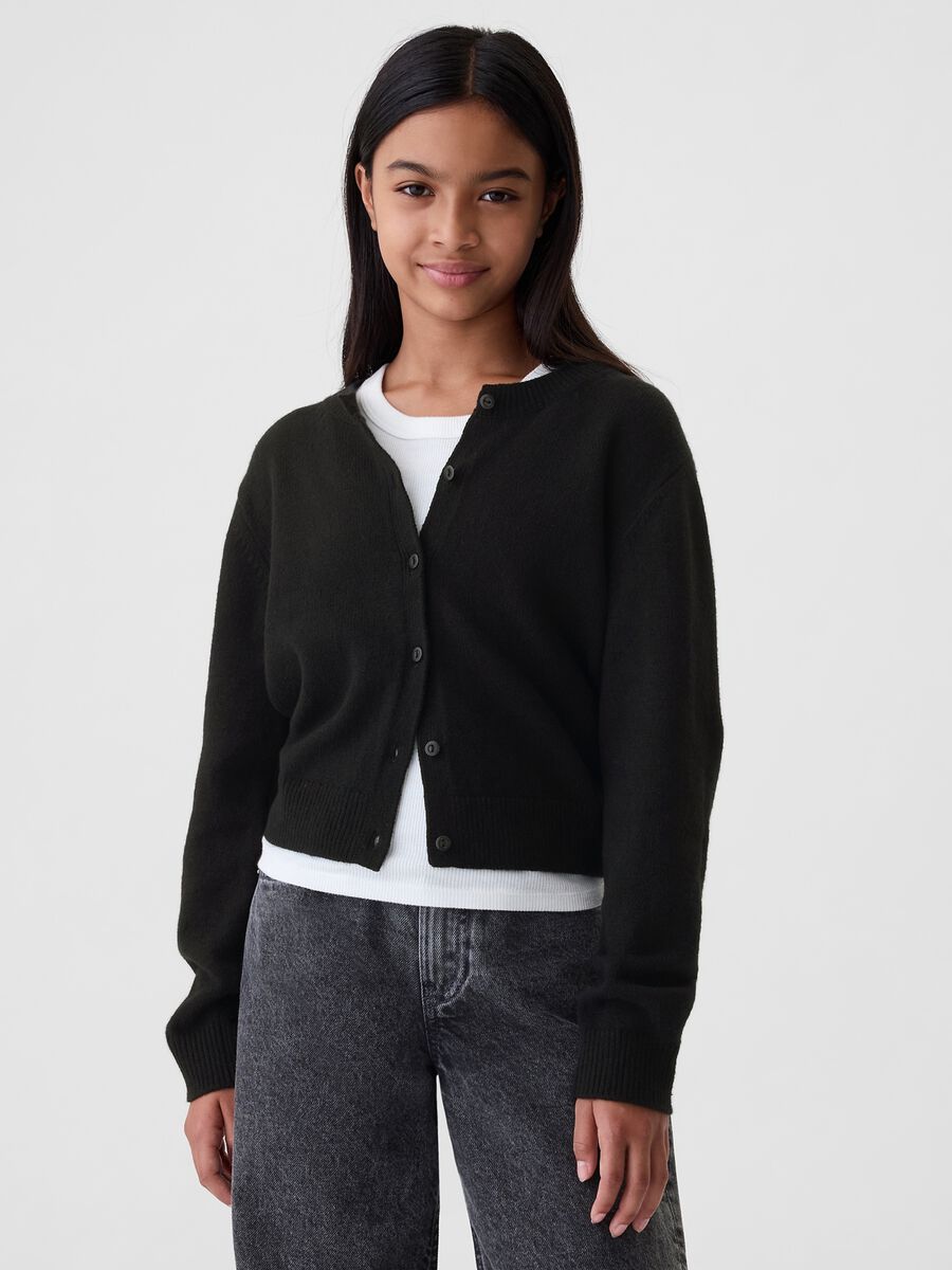 Solid colour cardigan with round neck_0