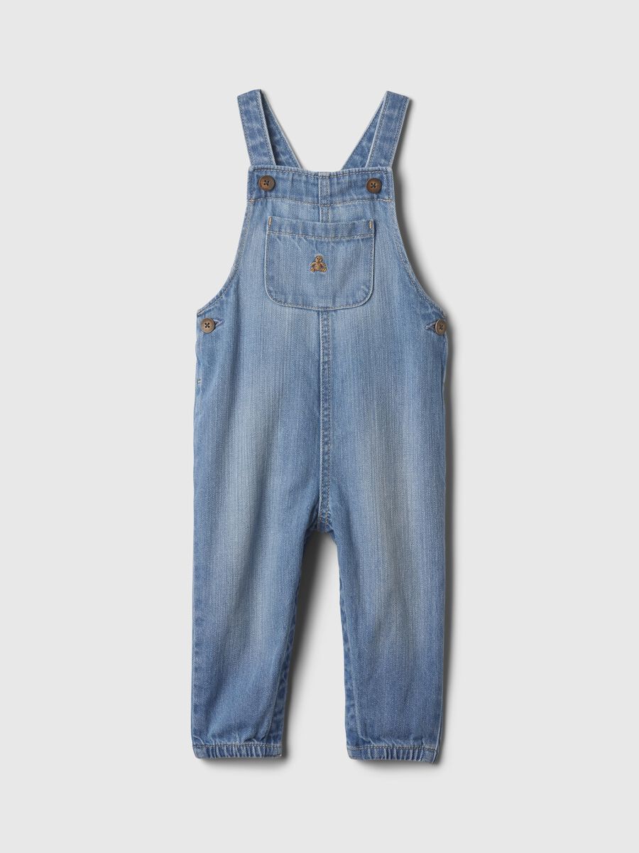 Organic cotton dungarees with teddy bear embroidery_0