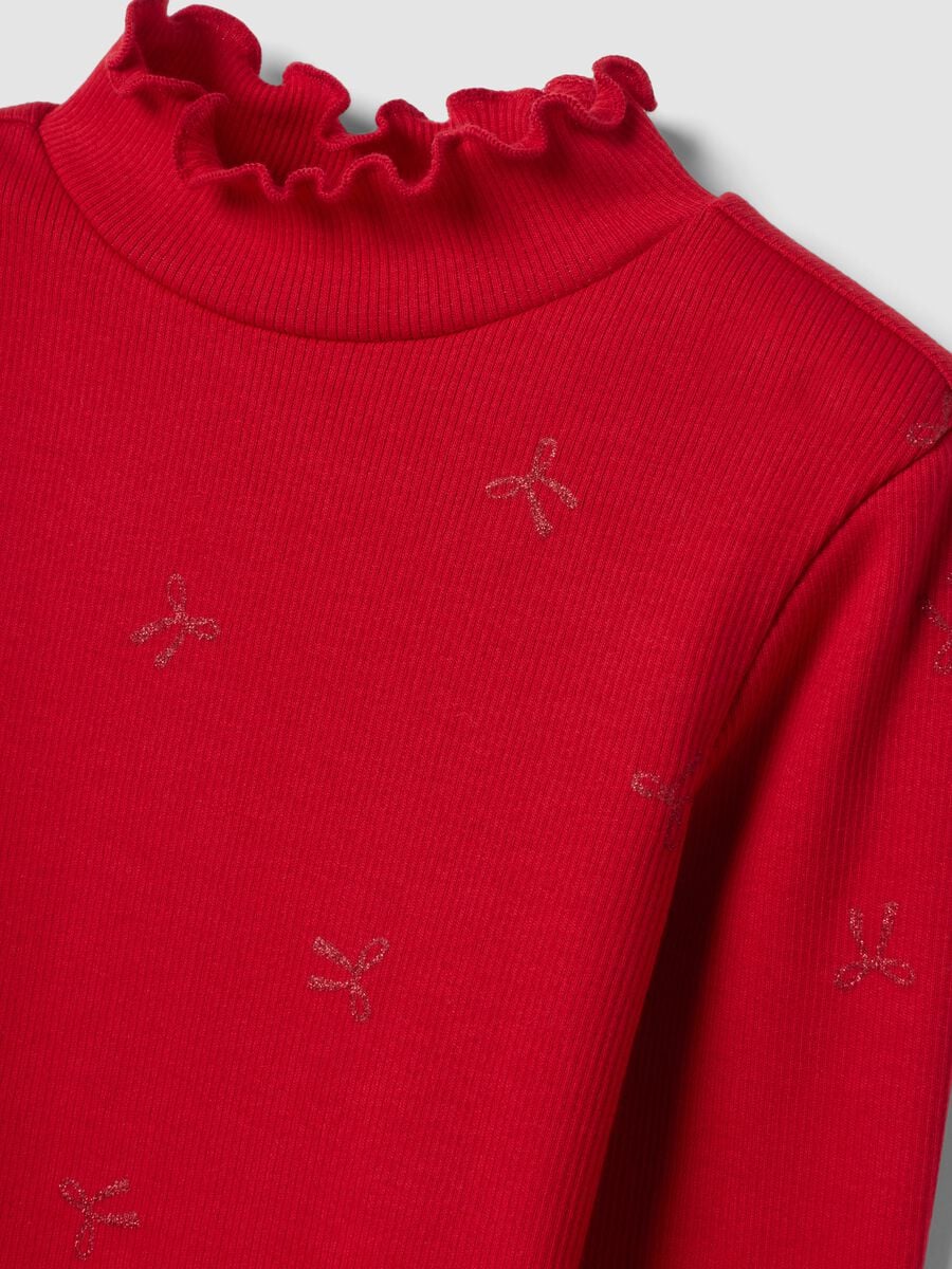 Maglia rossa in cotone elasticizzato con fiocchi glitter_2