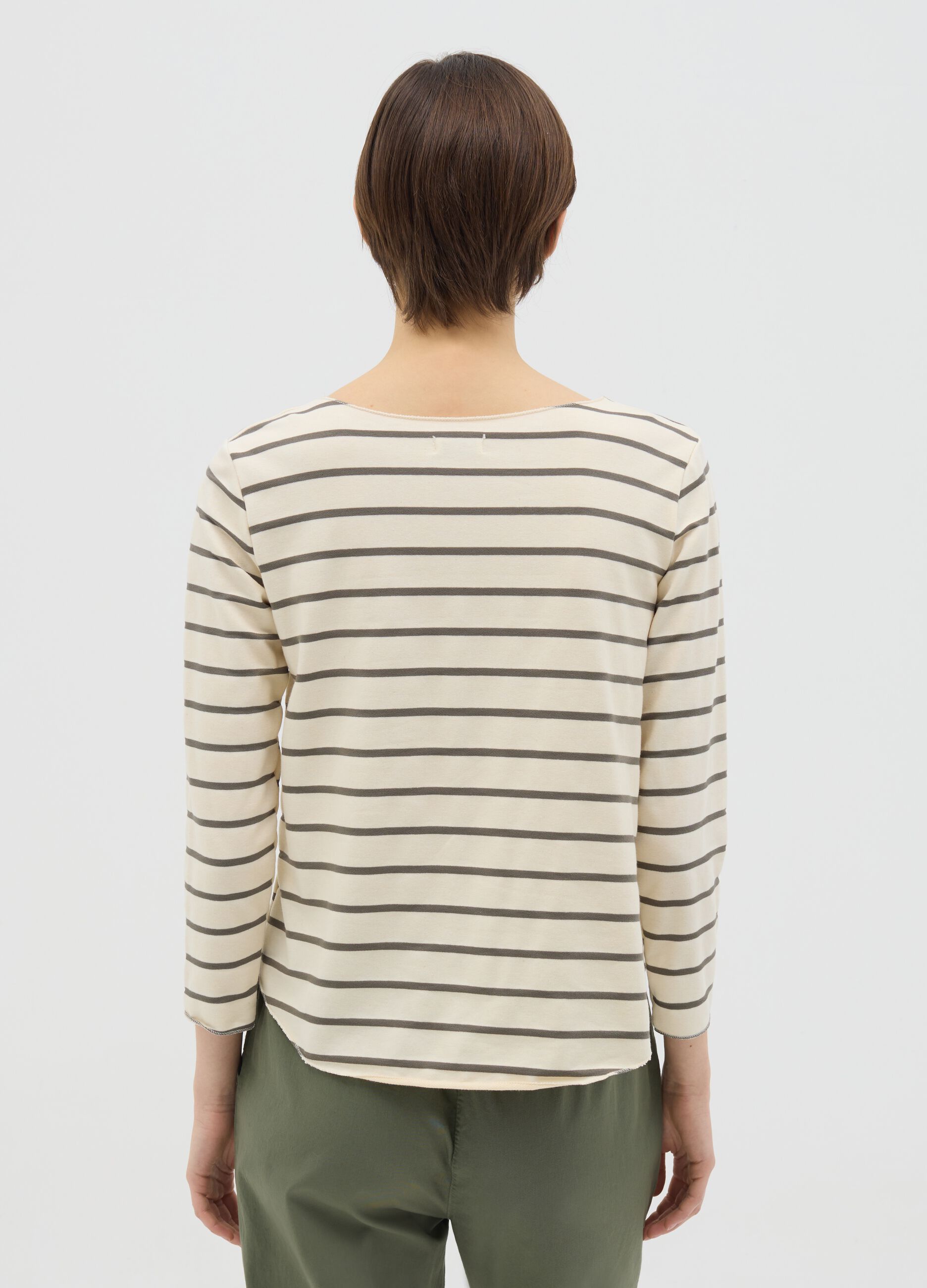 White and grey T-shirt in striped cotton