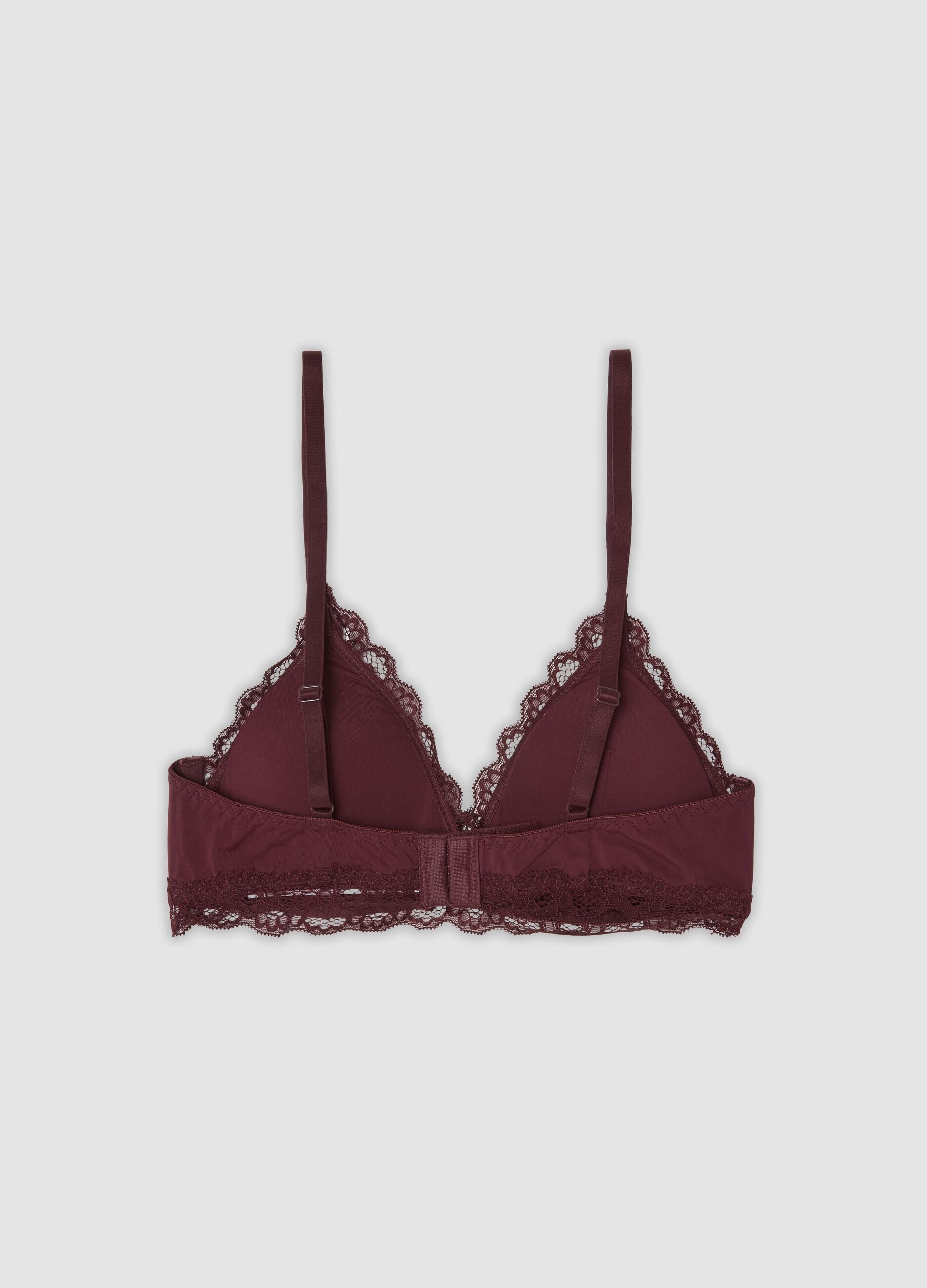 Purple stretch microfibre triangle bra with lace
