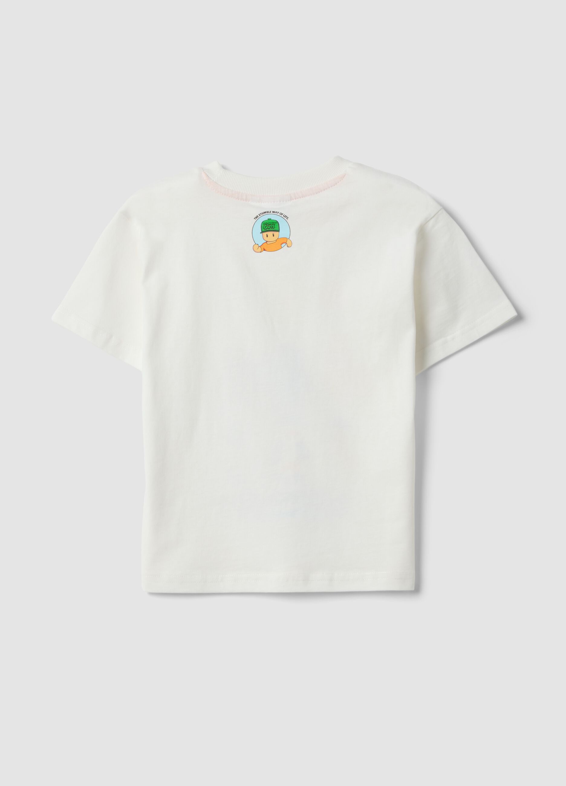 Kids&rsquo; white pure cotton T-shirt with Stumble Guys print, regular fit