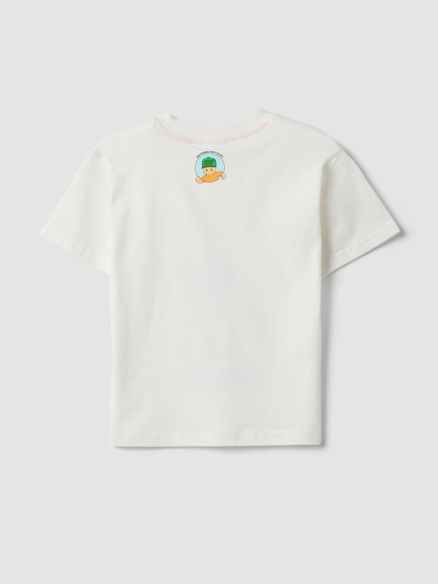 Kids&rsquo; white pure cotton T-shirt with Stumble Guys print, regular fit_1