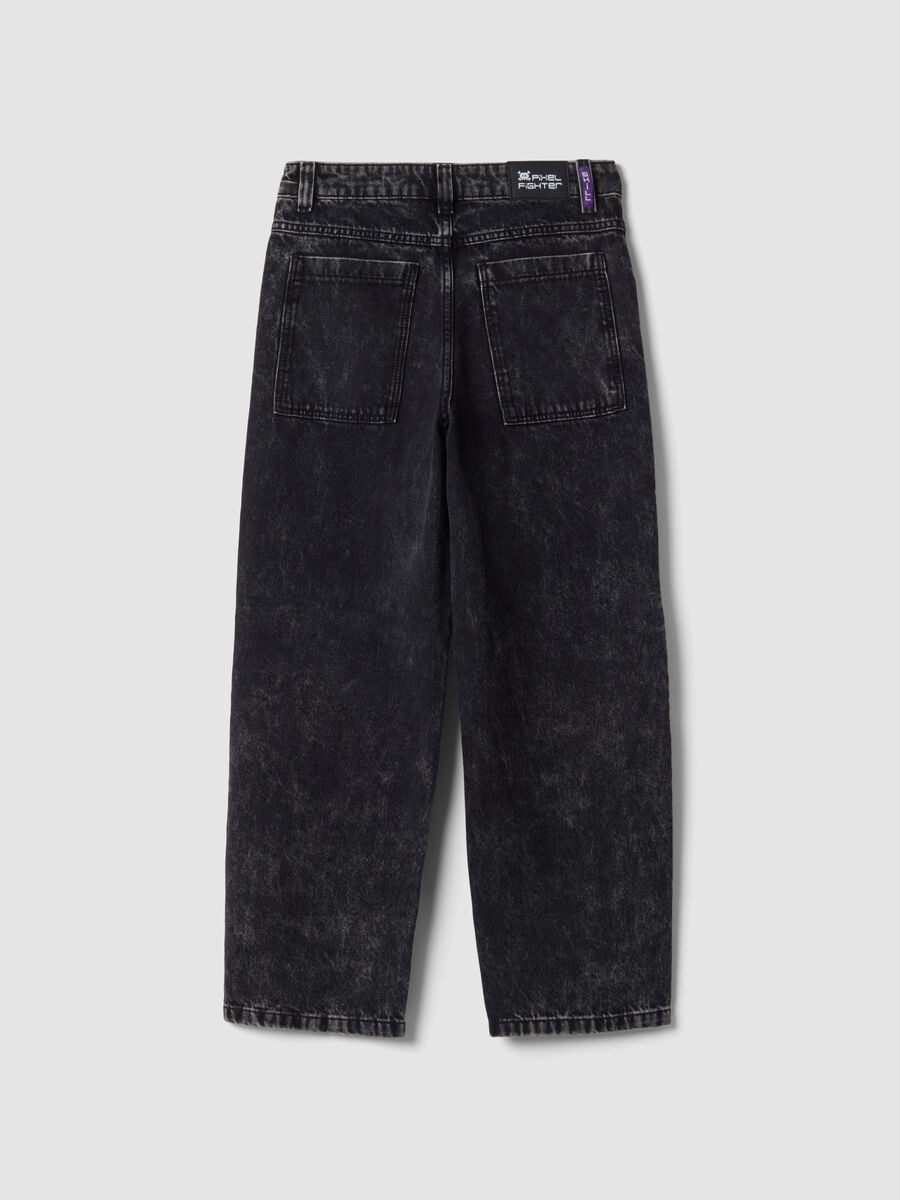 Black pure cotton cargo jeans, skater fit_4