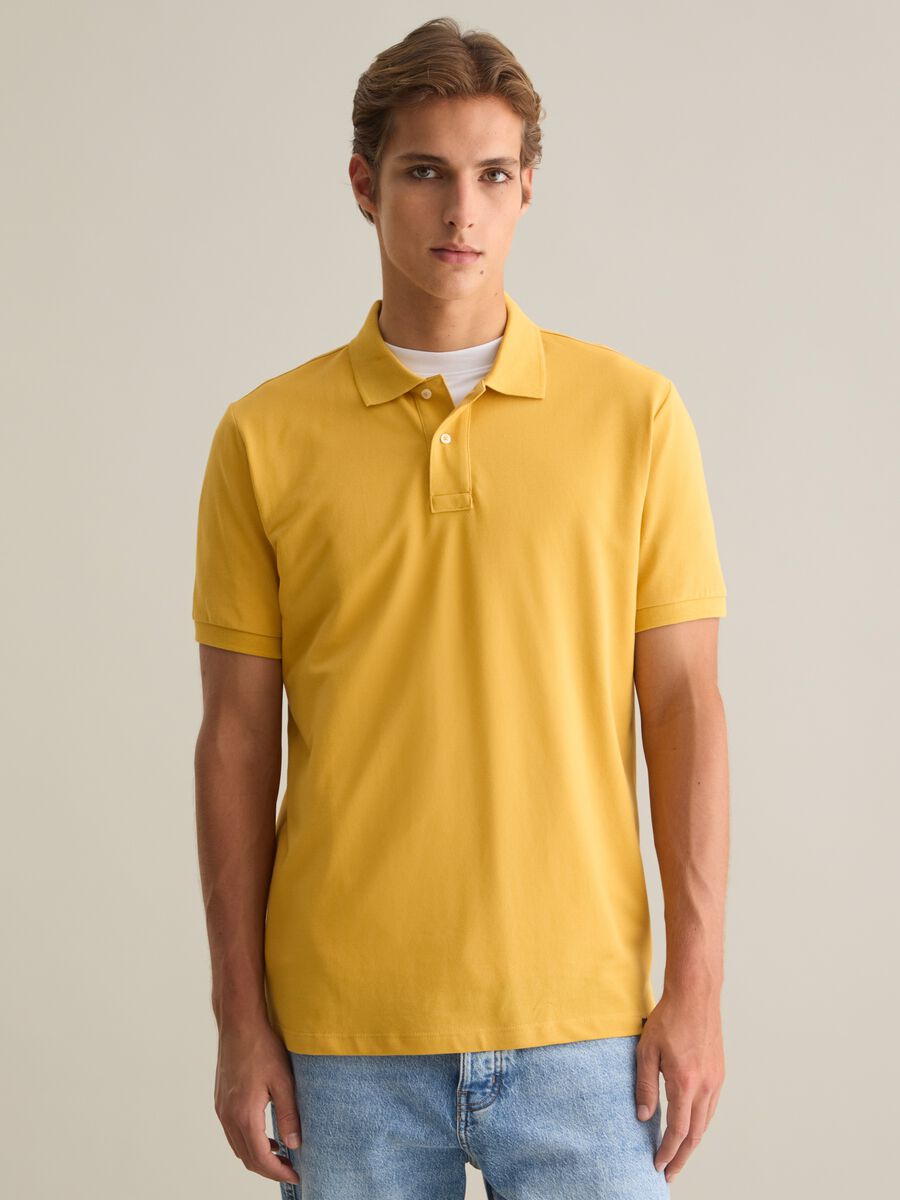 Yellow Short Sleeve Cotton Polo by Piombo_0