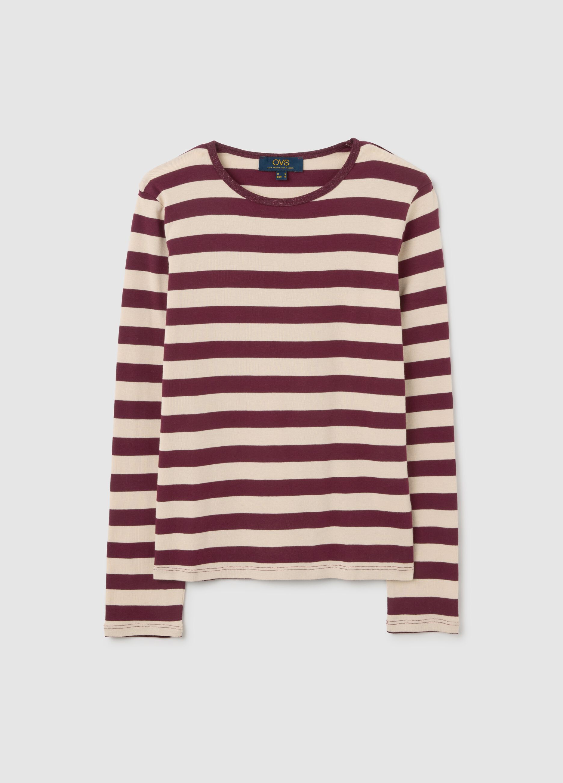 Purple striped cotton T-shirt