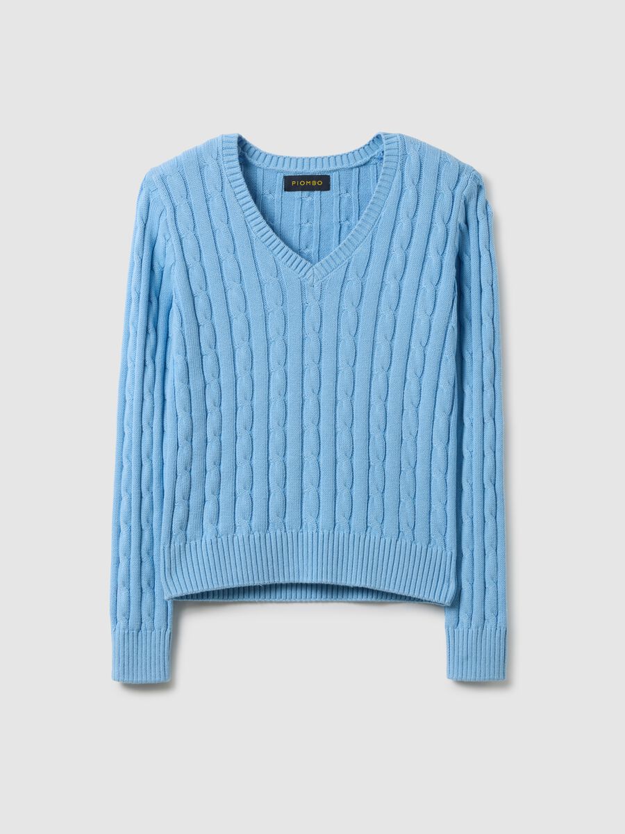 Azure cotton pullover in regular fit with cable knit design_4