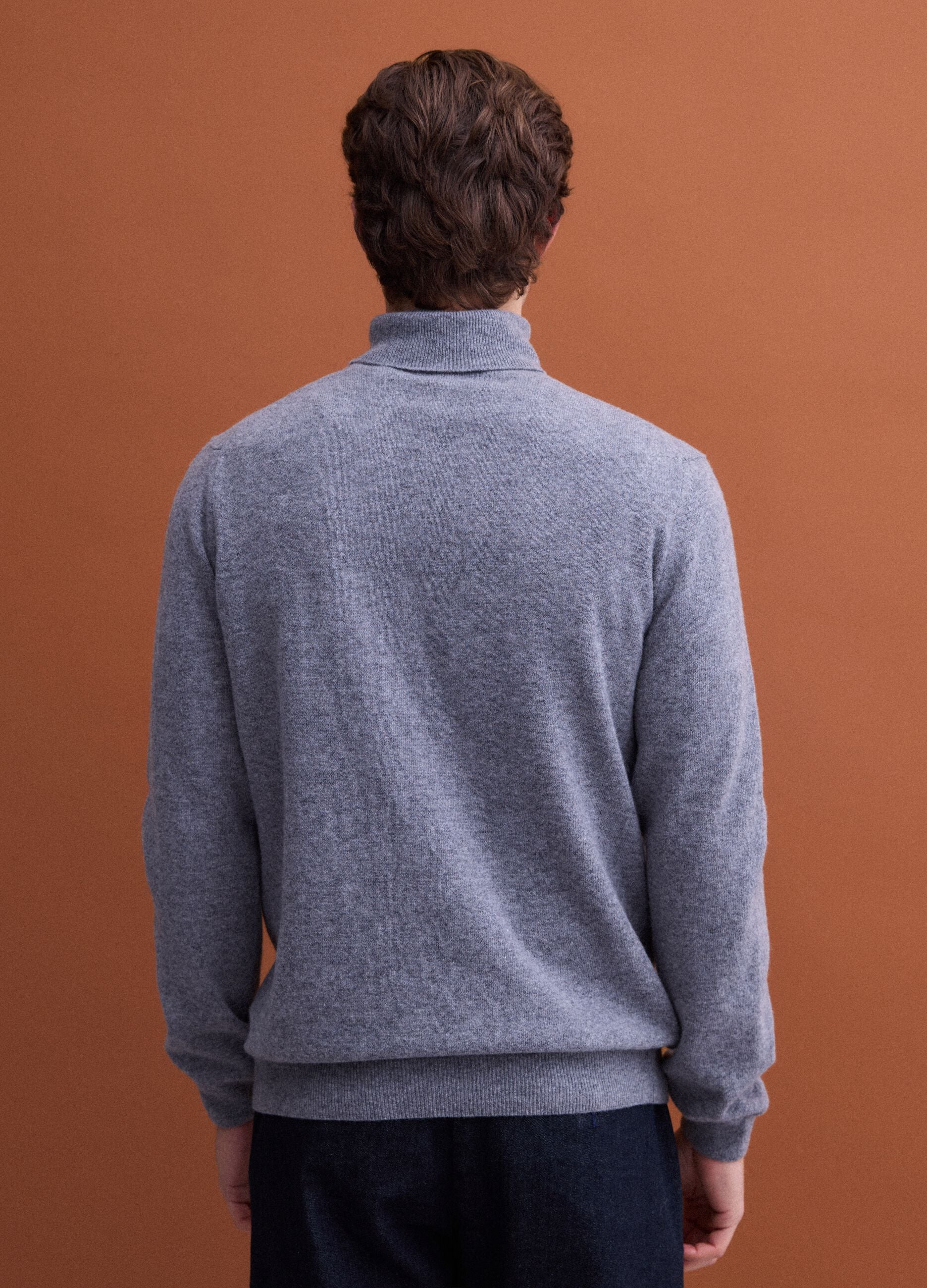 Grey marl pure wool roll-neck jumper, regular fit