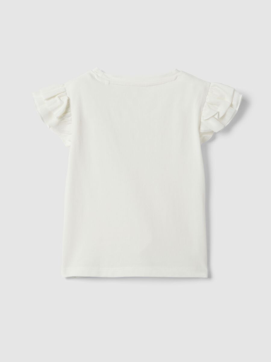 White stretch cotton t-shirt with frills for girls_1