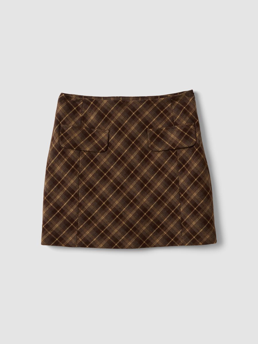 Brown stretch viscose checked skirt_4