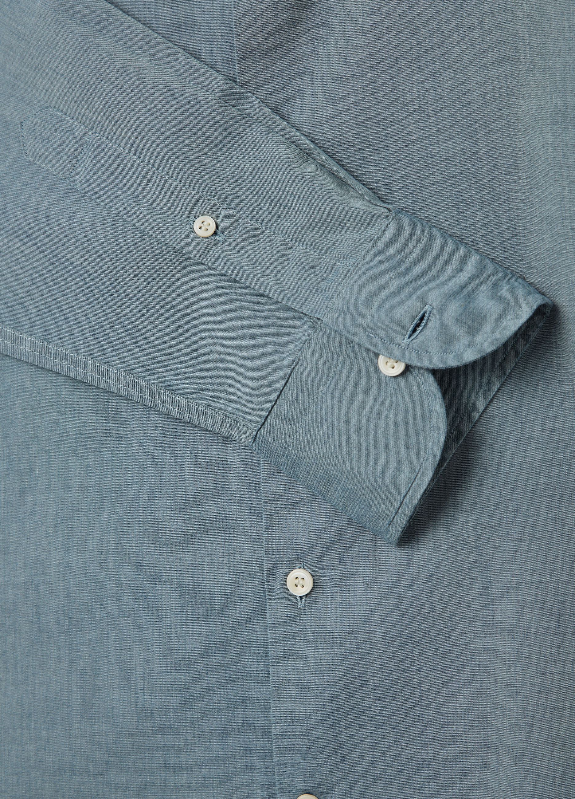Camicia slim fit in blu chambray
