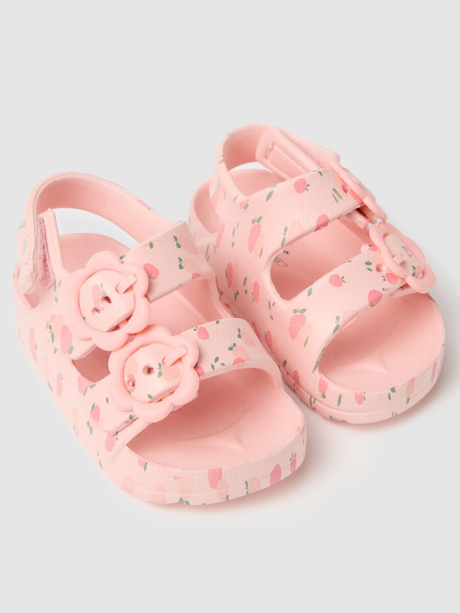 Baby girl pink EVA sandals with flowers_1