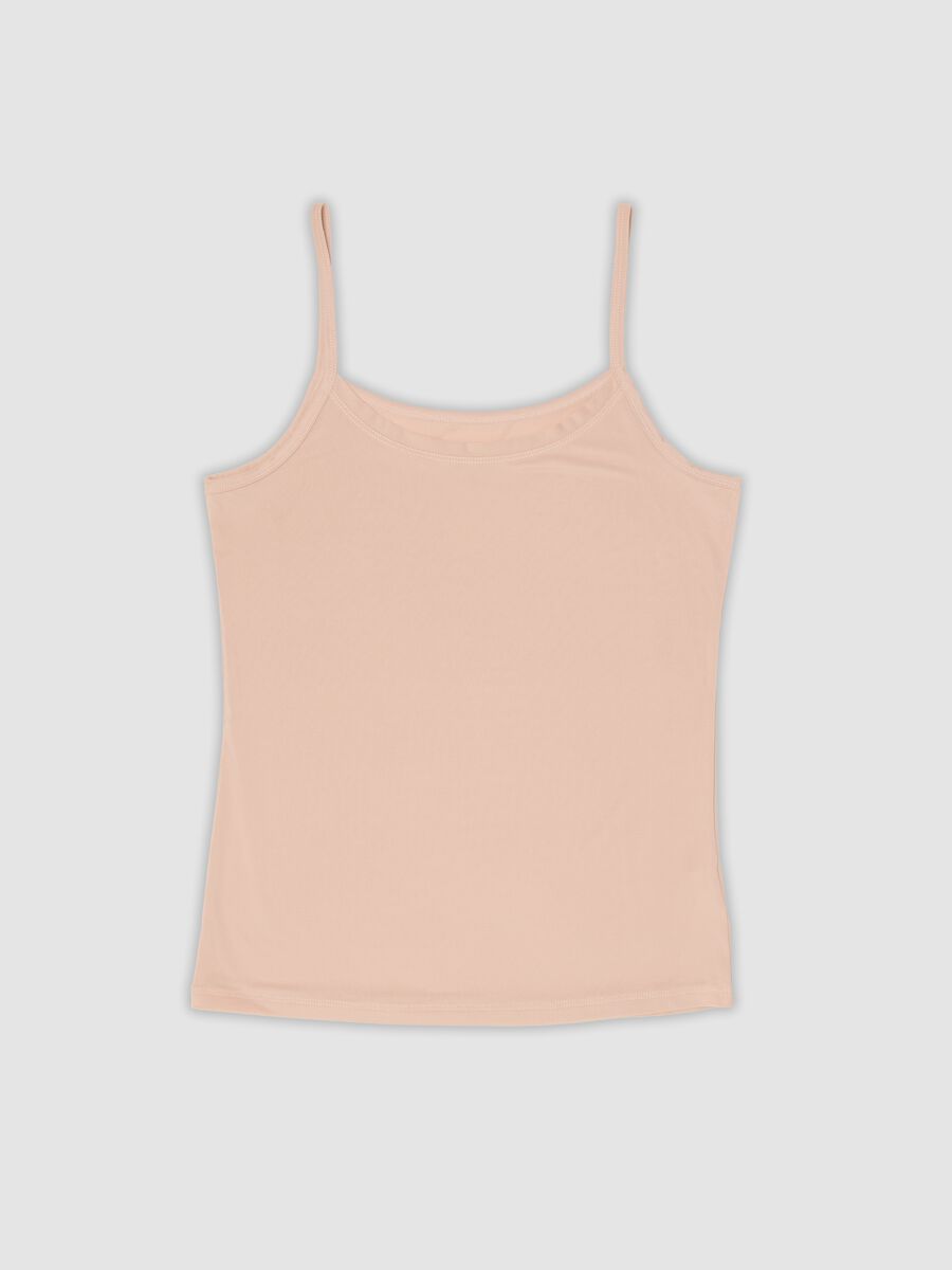 Canottiera beige in tessuto elasticizzato a girocollo_0