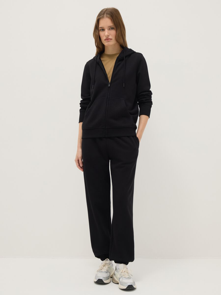 Felpa in misto cotone nera regular fit con cappuccio e zip_1