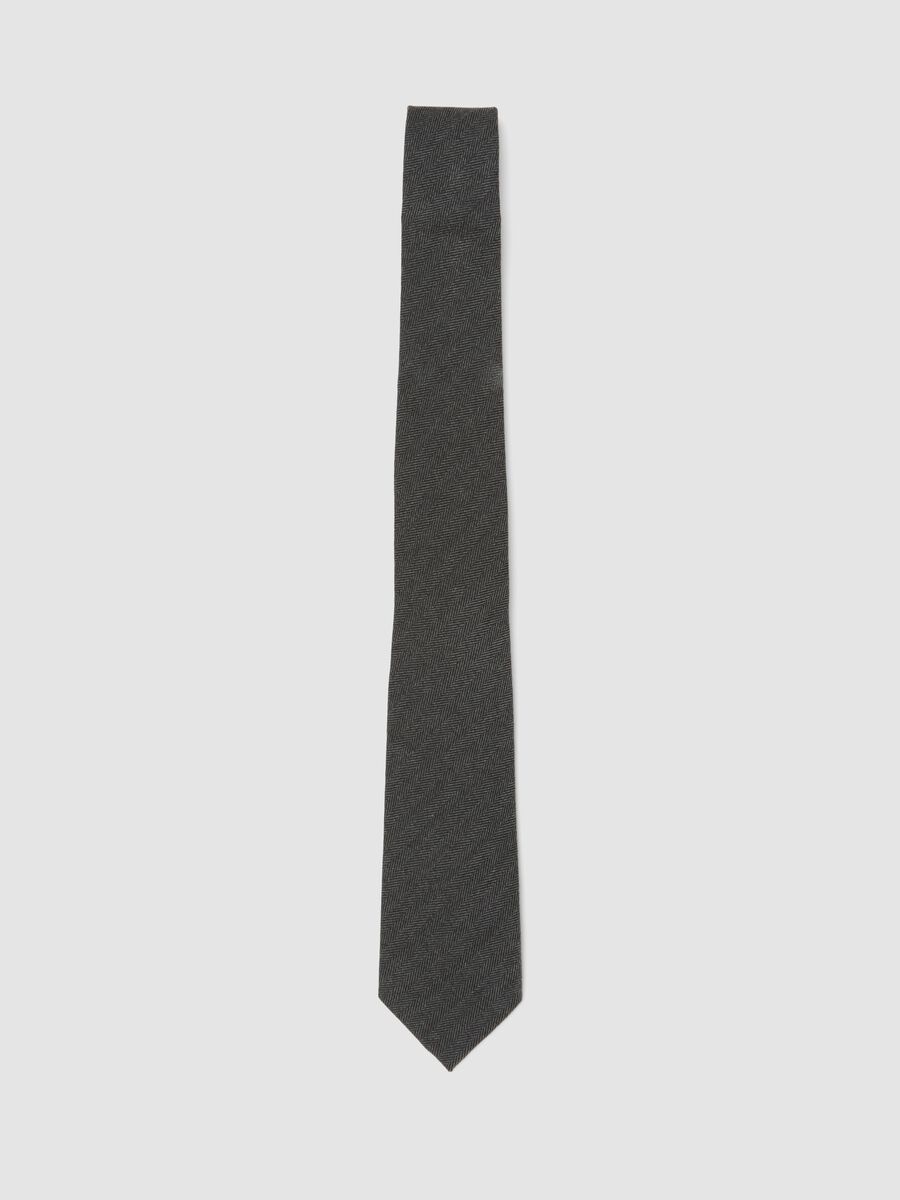 Grey herringbone stretch viscose tie_0
