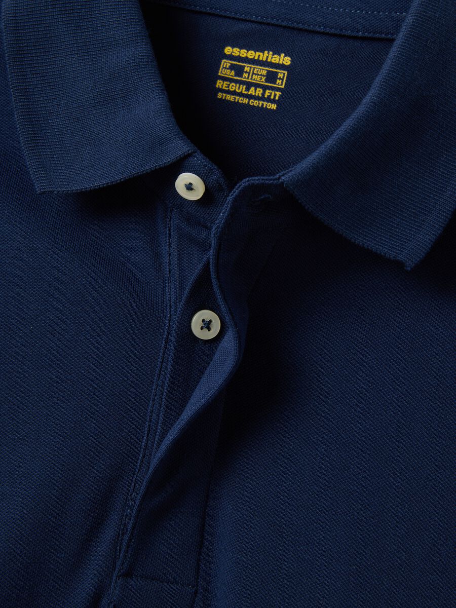 Polo blu in cotone elasticizzato a maniche lunghe regular fit_5